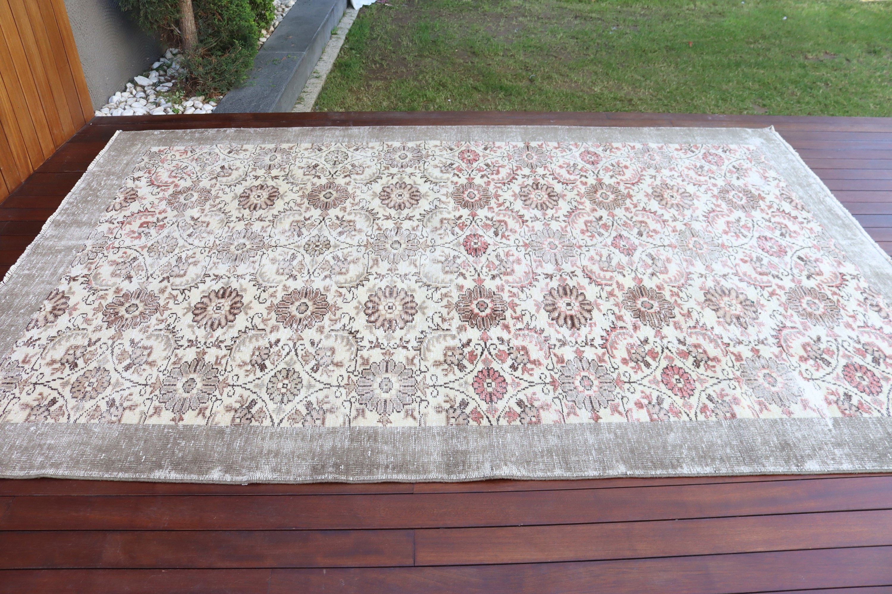 6.3x9.5 ft Büyük Halılar, El Dokuma Halılar, Etnik Halı, Yatak Odası Halısı, Salon Halıları, Türk Halıları, Vintage Halı, Bej Geometrik Halılar