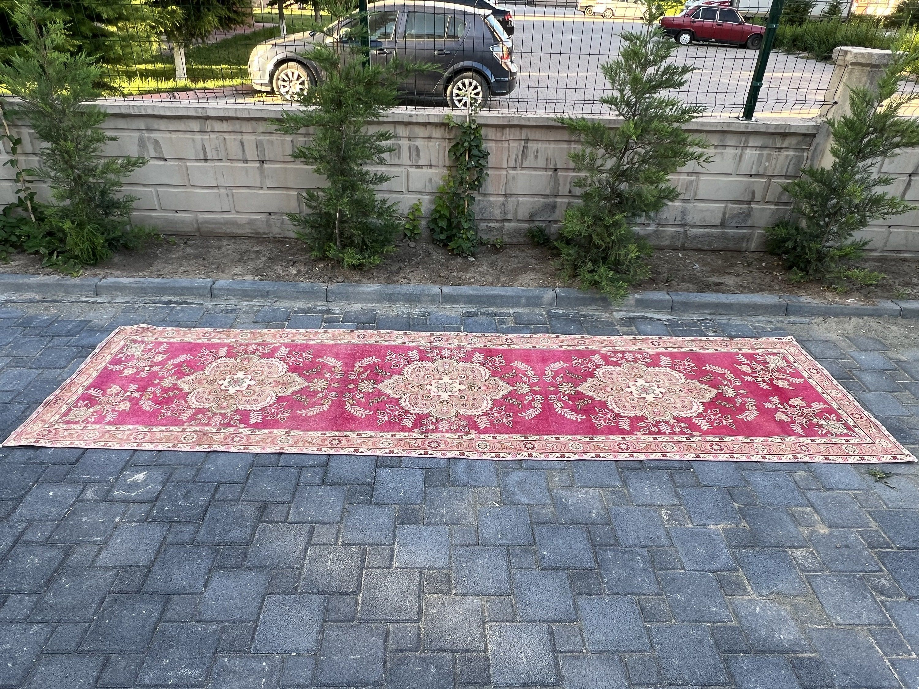 Old Rugs, Corridor Rug, Vintage Rugs, Pink Bedroom Rugs, Turkish Rug, Kitchen Rugs, Rugs for Runner, 3.4x12.6 ft Runner Rug