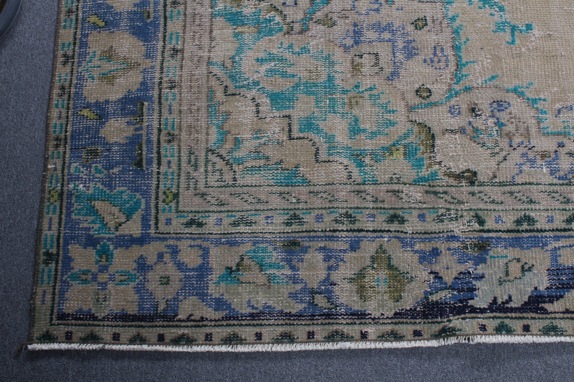 Bej Oushak Halıları, Yatak Odası Halıları, 7,4x10,5 ft Büyük Boy Halı, Vintage Halılar, Salon Halıları, Türk Halıları, Soluk Halı, Oturma Odası Halısı, Fas Halısı