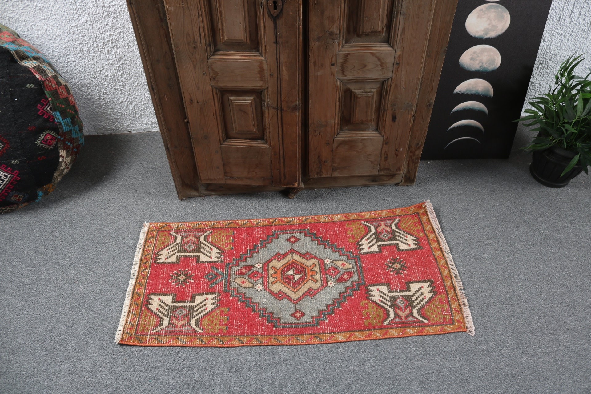 1.5x3.2 ft Small Rug, Bath Rugs, Rugs for Bedroom, Car Mat Rugs, Vintage Rugs, Cool Rugs, Flatweave Rugs, Red Floor Rugs, Turkish Rug