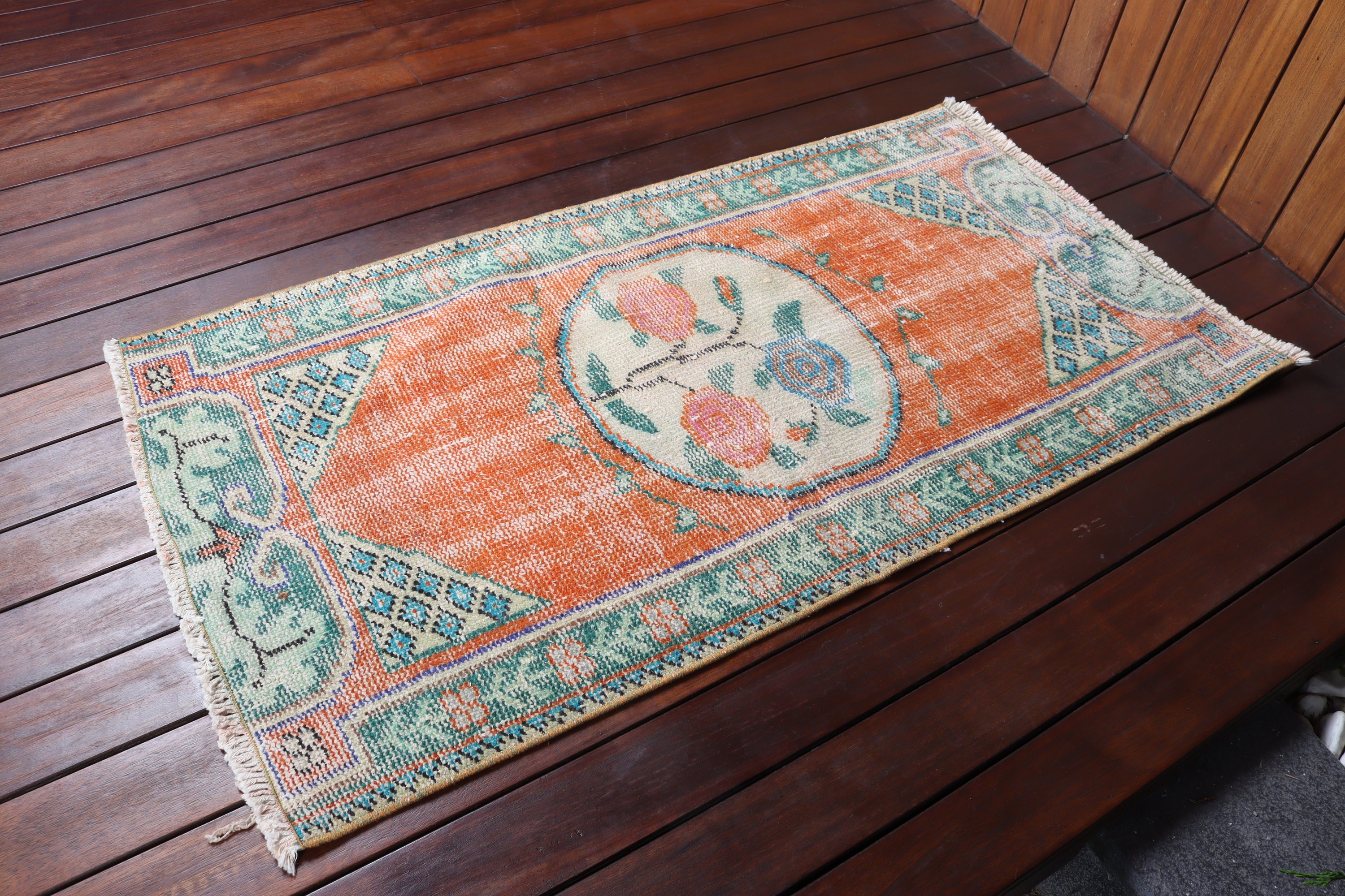 Çocuk Halıları, Yer Halıları, Bohem Halılar, Küçük Boho Halılar, El Dokuma Halılar, Vintage Halılar, Turuncu Boho Halı, Türk Halısı, 2.1x4 ft Küçük Halı