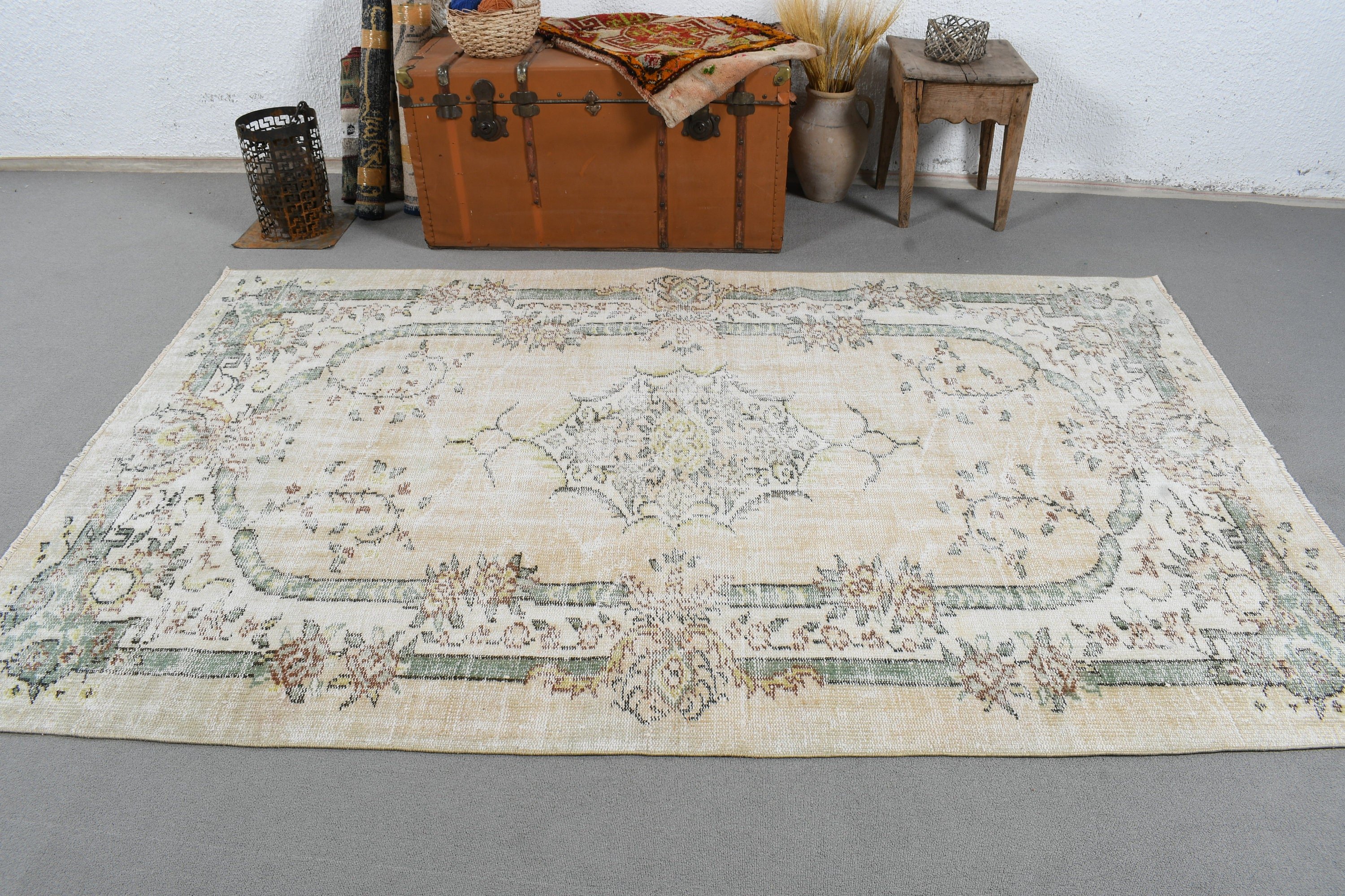 Floor Rug, Beige Moroccan Rug, 5x7.9 ft Area Rugs, Turkish Rug, Boho Rug, Bedroom Rugs, Oushak Area Rugs, Rugs for Nursery, Vintage Rugs