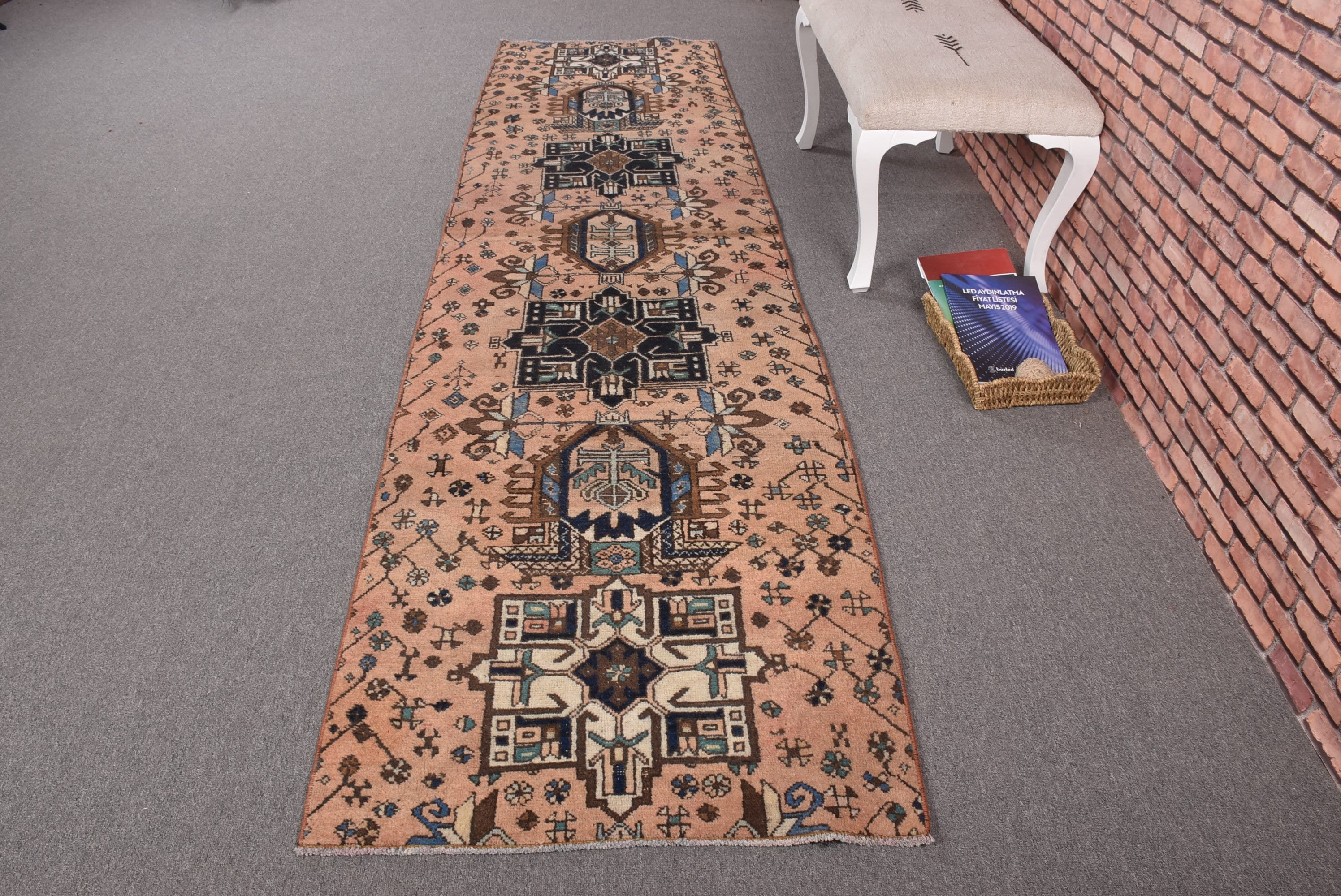 Türk Halısı, Fas Halısı, Vintage Halılar, 2.7x10.3 ft Runner Halıları, Vintage Runner Halısı, Merdiven Halıları, Pembe Yün Halılar