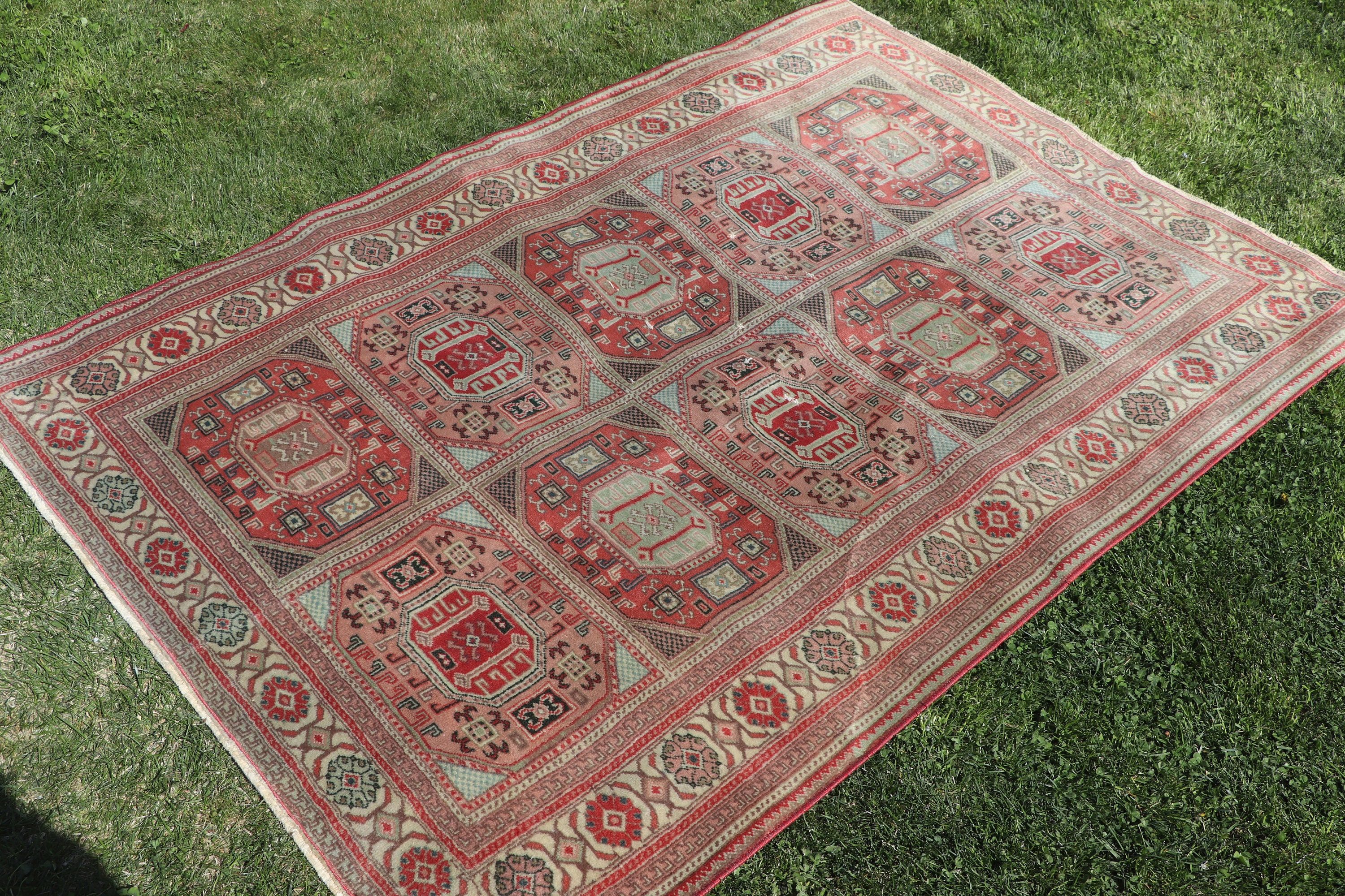 3.8x5.5 ft Accent Rugs, Turkish Rug, Red Oushak Rug, Entry Rugs, Cool Rug, Vintage Rug, Wool Rug, Decorative Rug, Rugs for Bedroom