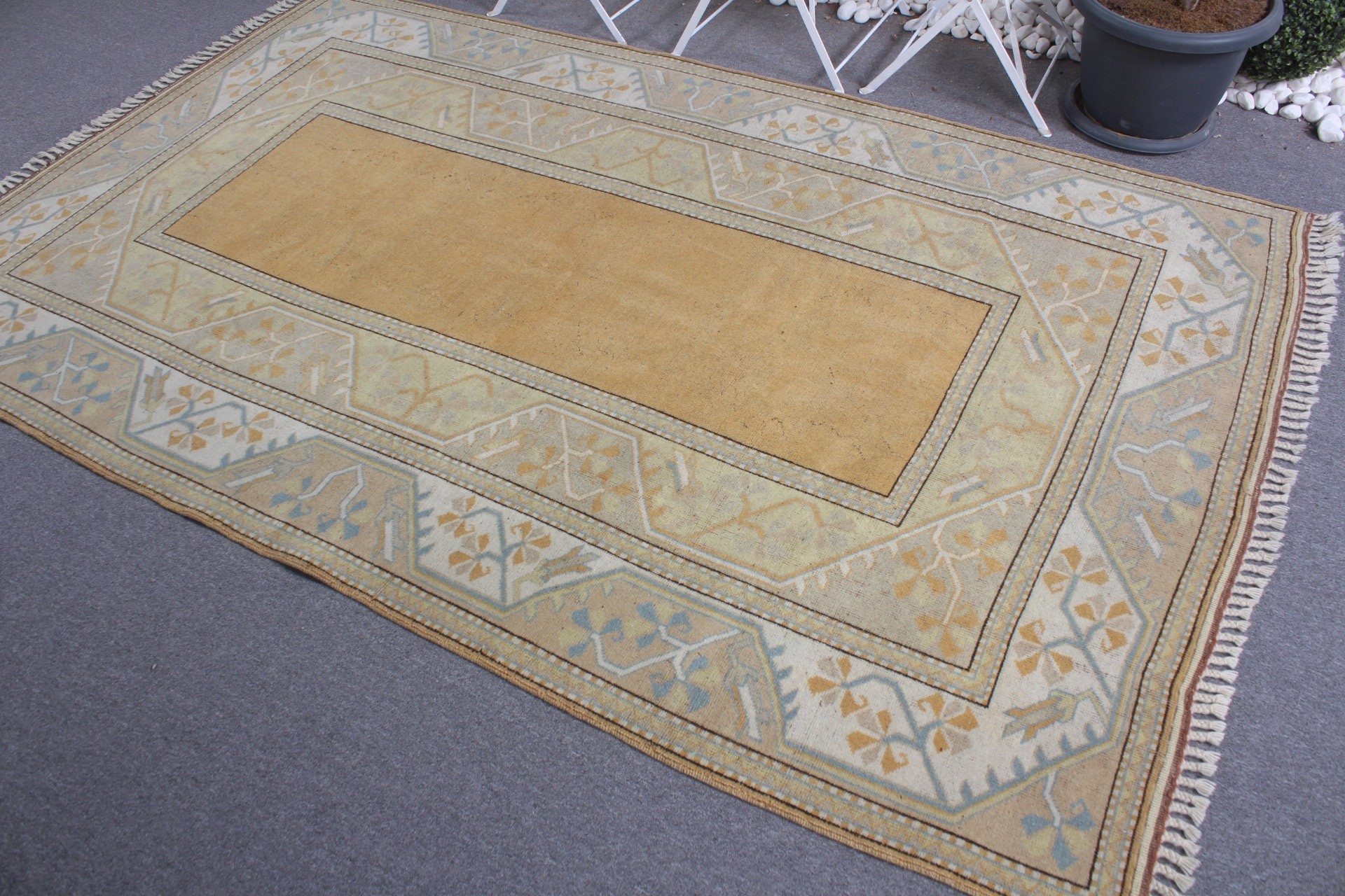 Salon Halısı, 5.2x8.4 ft Büyük Halılar, Sessiz Halılar, Oturma Odası Halısı, Yer Halısı, Sarı Mutfak Halıları, Vintage Halı, Mutfak Halısı, Türk Halısı