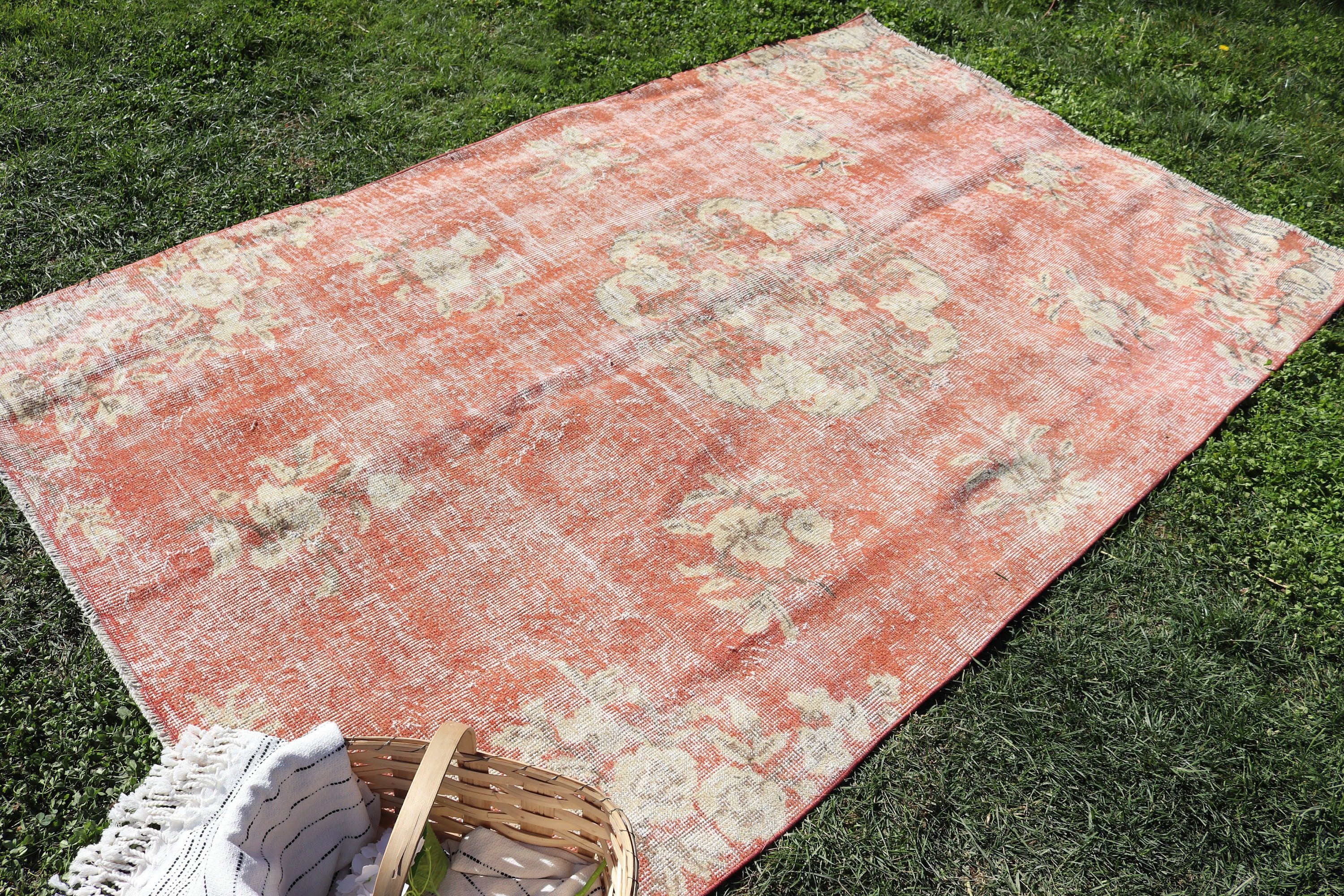 Turuncu Oushak Halı, Türk Halısı, 5.2x8.7 ft Büyük Halılar, Ev Dekorasyonu Halısı, Vintage Halılar, Havalı Halı, Yatak Odası Halıları, Büyük Boho Halıları, Egzotik Halı