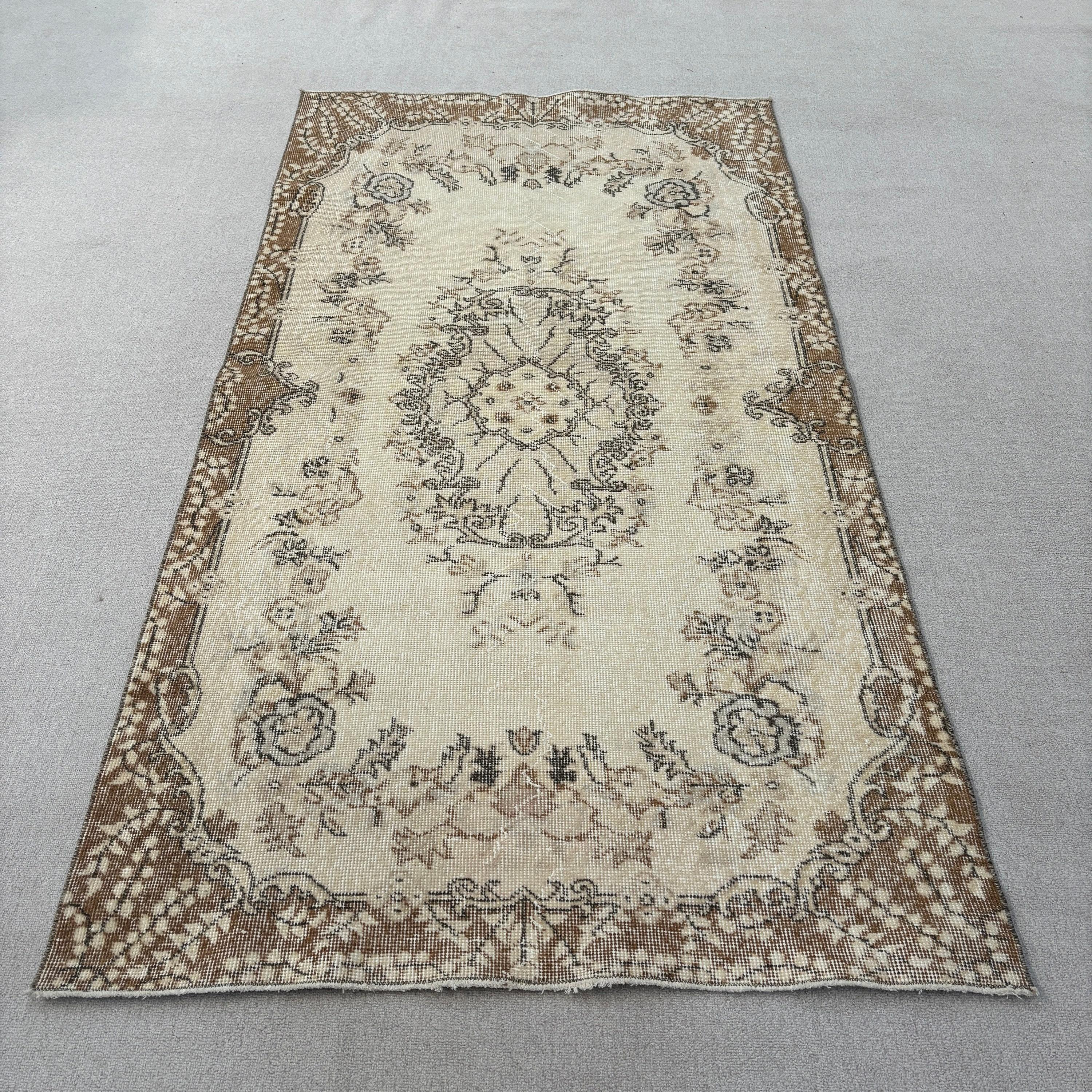 Bej Oushak Halı, Çocuk Halıları, El Dokuma Halı, Oturma Odası Halısı, Vintage Halı, Yer Halıları, Türk Halısı, 3,6x6,8 ft Alan Halısı