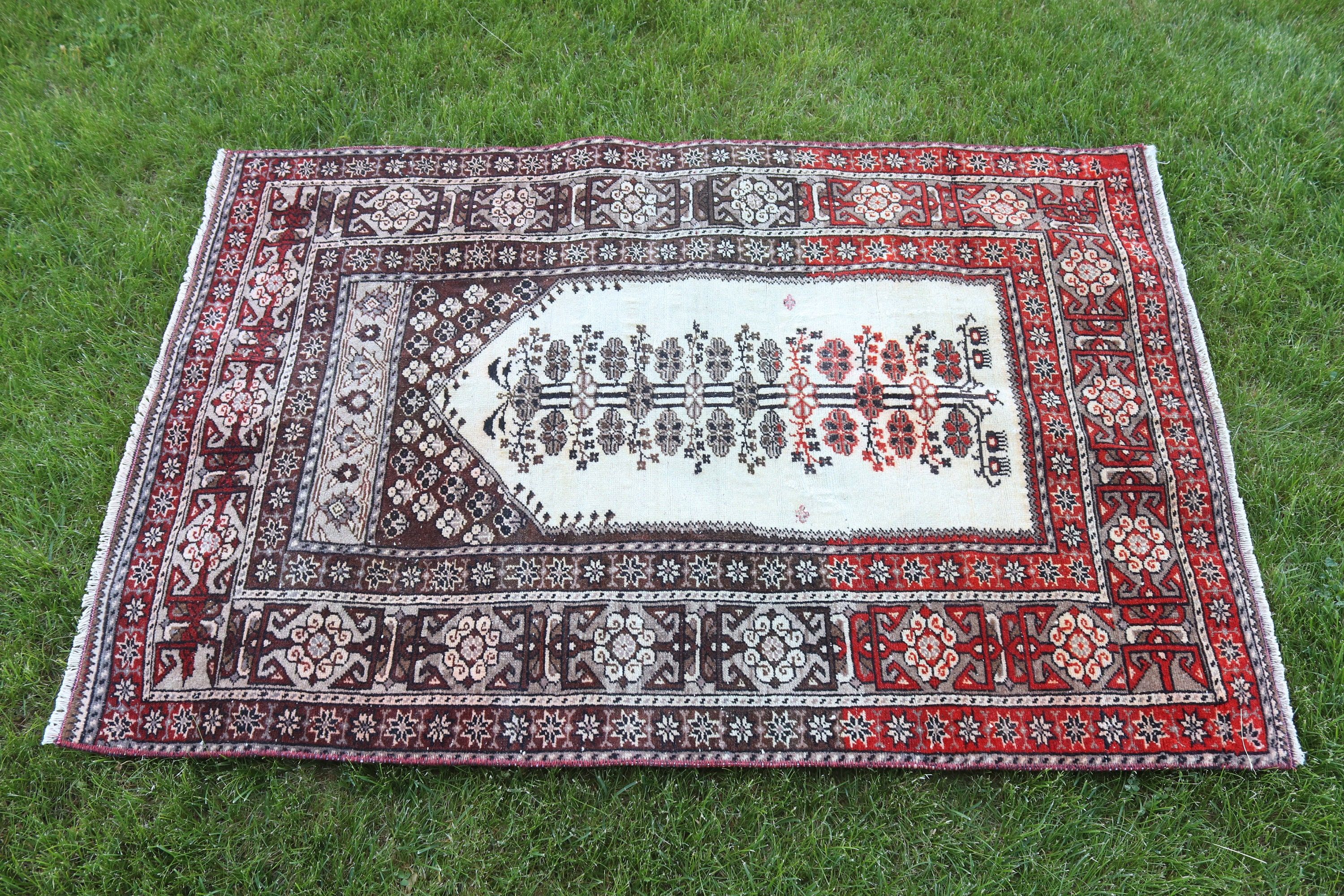 Türk Halısı, Yatak Odası Halısı, Duvara Asılı Halılar, 2.8x4.2 ft Küçük Halı, El Dokuma Halılar, Vintage Halılar, Küçük Vintage Halı, Bej Yer Halısı