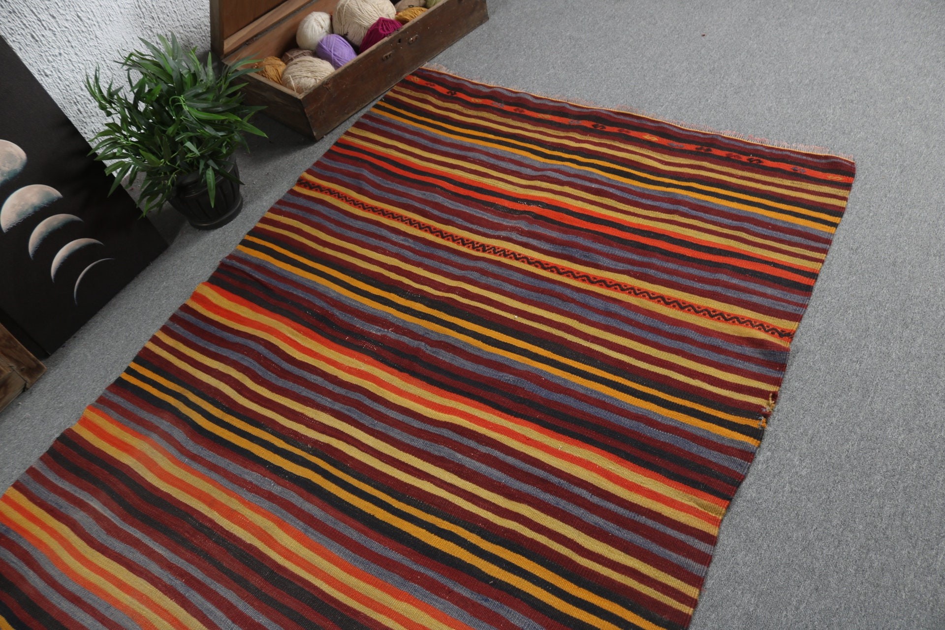 Oturma Odası Halıları, Mutfak Halıları, Vintage Halılar, El Dokuma Halılar, Türk Halıları, 4.3x8.1 ft Alan Halısı, Kilim, Siyah Yer Halısı, Yün Halı