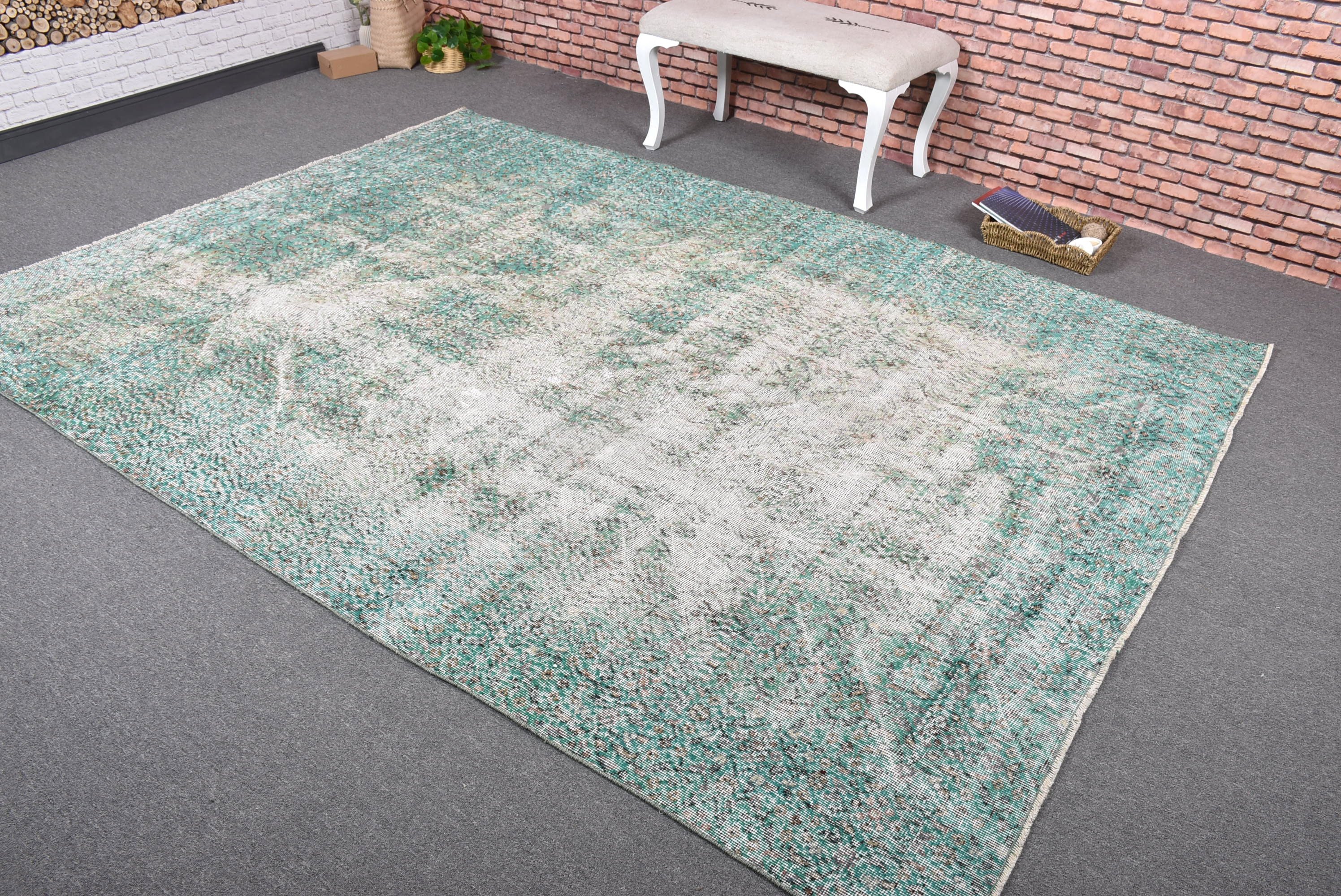 6.7x9.3 ft Large Rugs, Turkish Rug, Anatolian Rugs, Vintage Rug, Living Room Rug, Rugs for Large Vintage, Handwoven Rug, Green Bedroom Rug