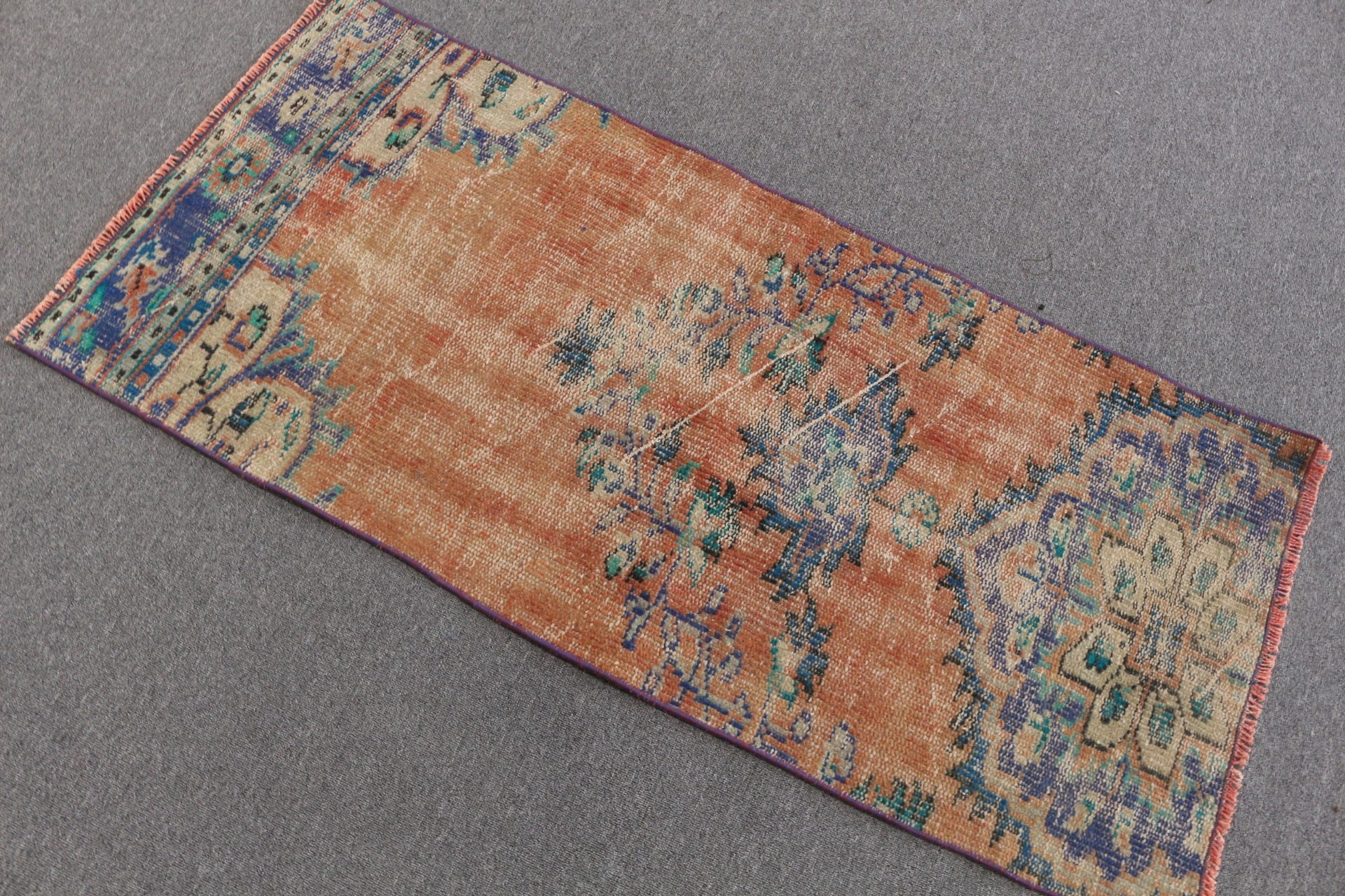 Kitchen Rugs, 2.2x4.9 ft Small Rugs, Turkish Rug, Floor Rugs, Retro Rug, Vintage Rugs, Entry Rugs, Orange Home Decor Rug, Rugs for Kitchen