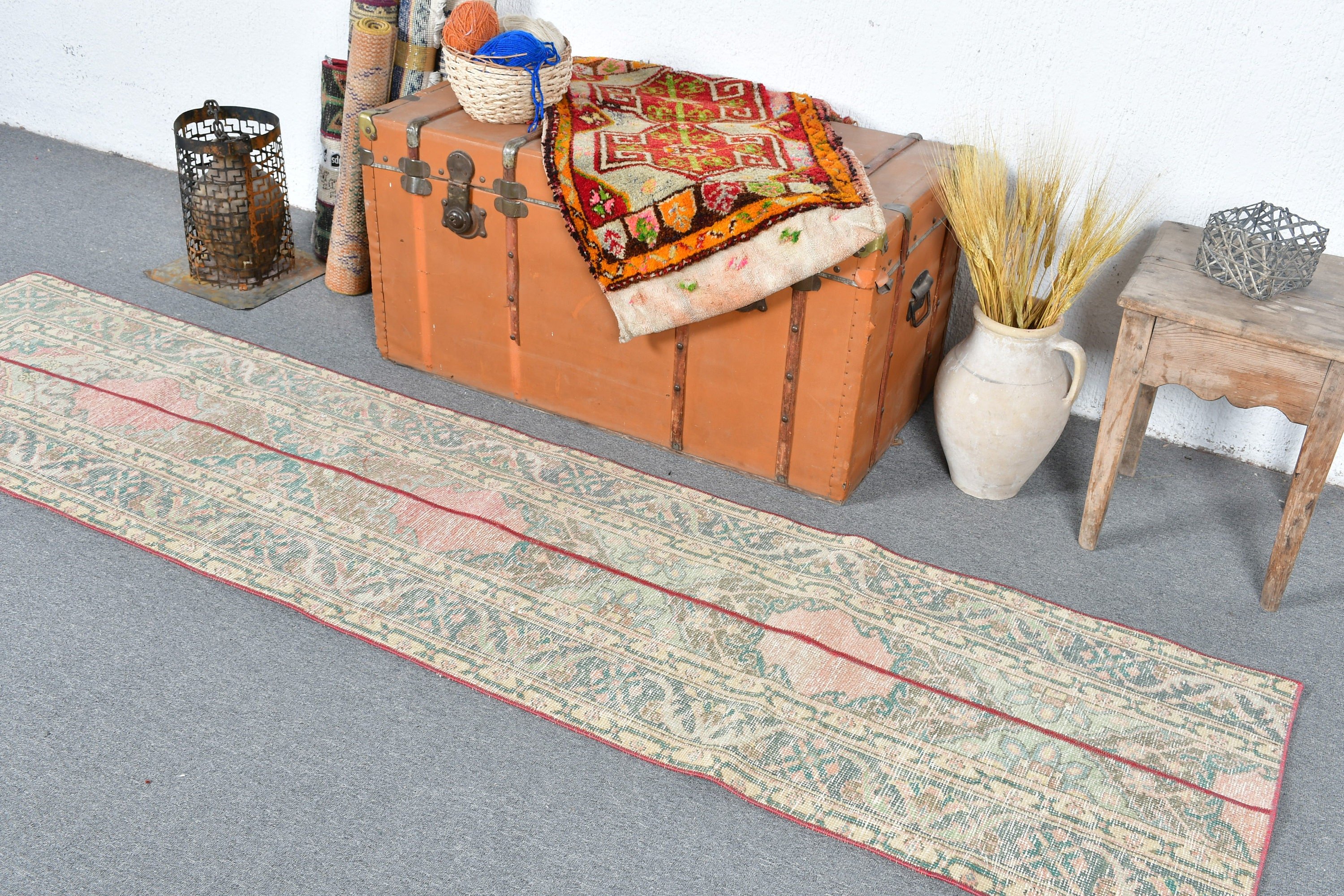 Vintage Rug, Green Wool Rug, Rugs for Stair, Stair Rugs, Corridor Rug, 2x8.3 ft Runner Rug, Home Decor Rug, Floor Rugs, Turkish Rug