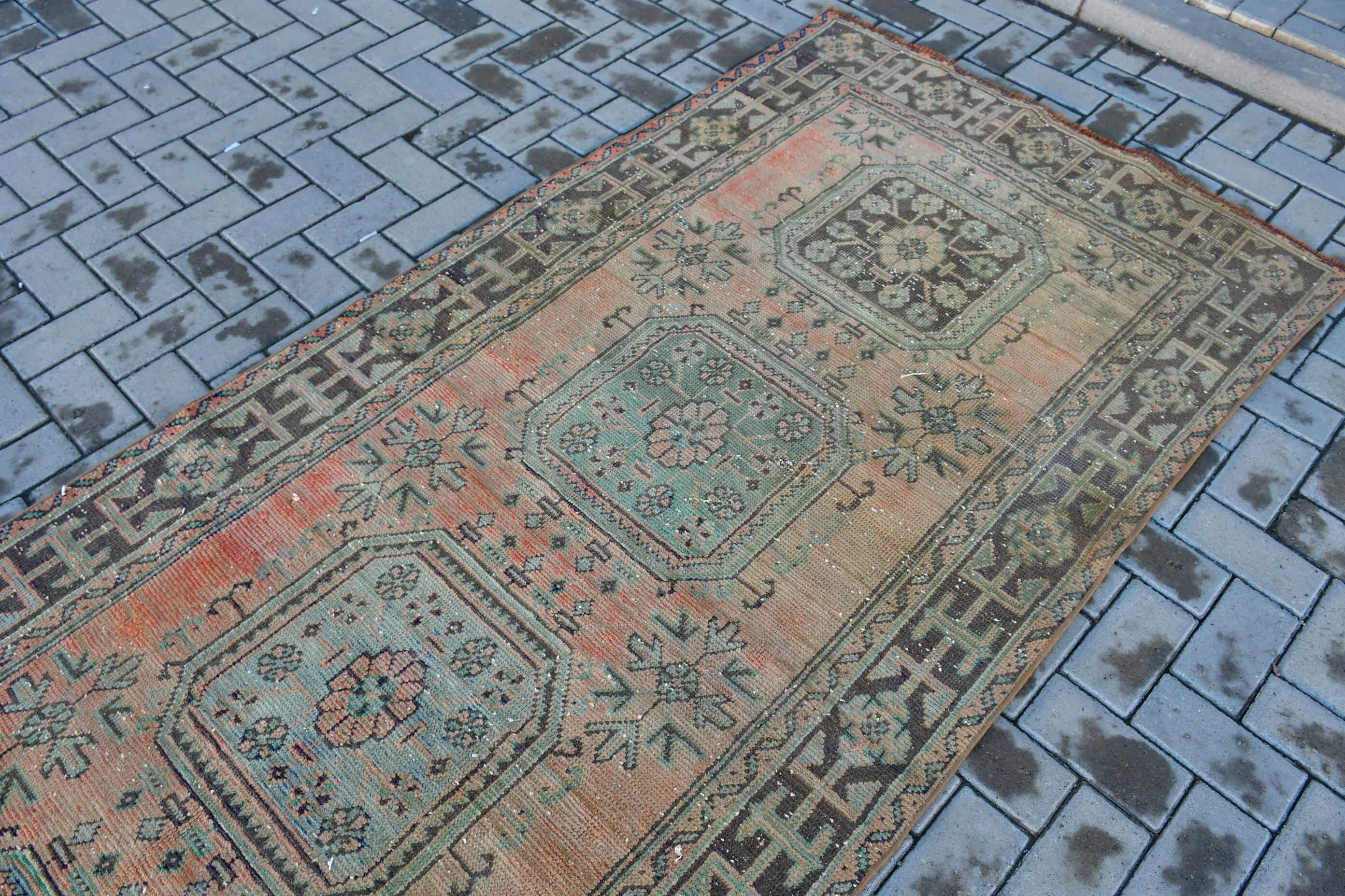 Anatolian Rug, Corridor Rug, Rugs for Stair, Aztec Rug, Orange Kitchen Rugs, Antique Rug, 3.9x11.1 ft Runner Rugs, Vintage Rug, Turkish Rug