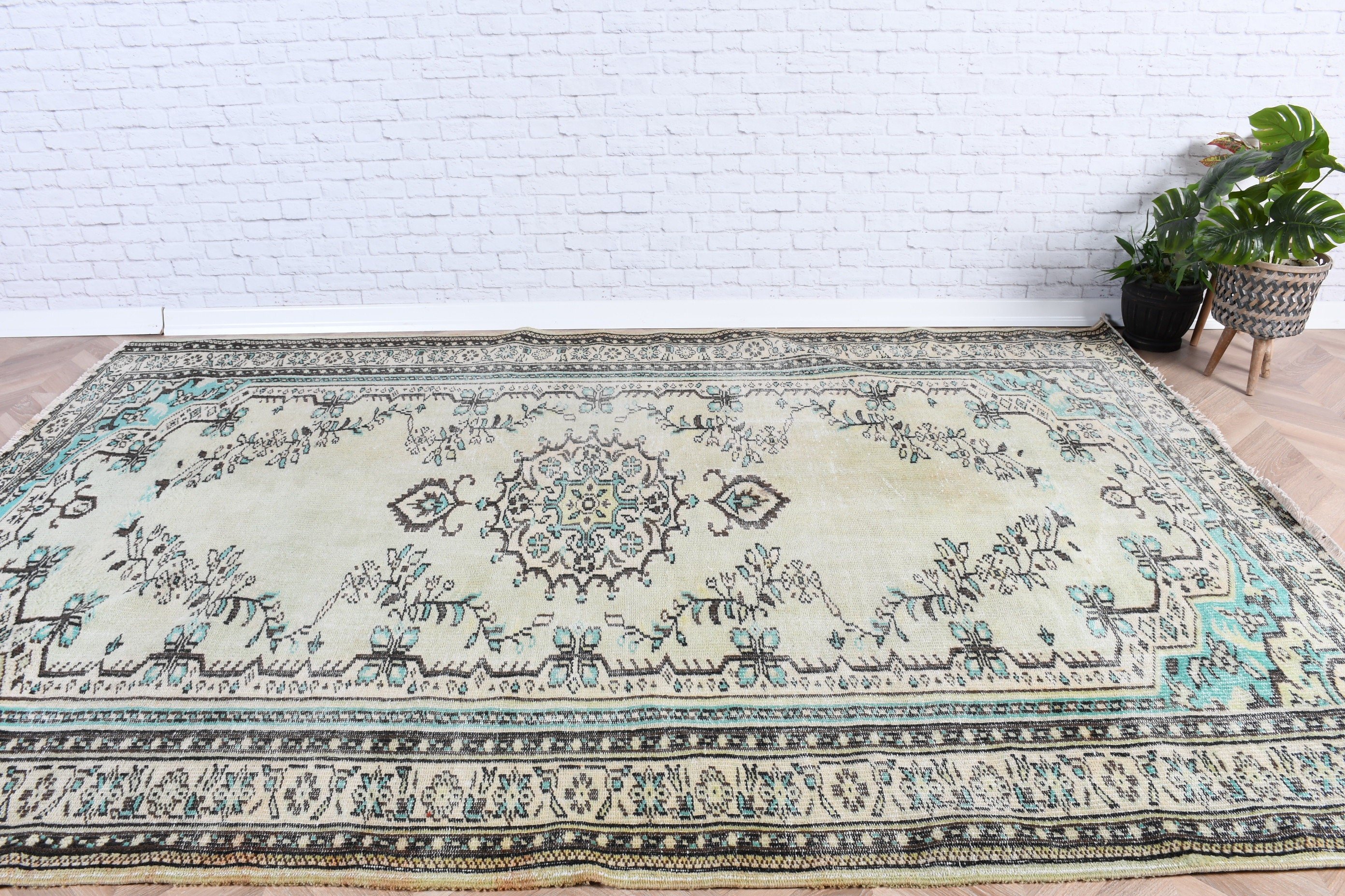 Büyük Boho Halı, Bildiri Halısı, Türk Halısı, 6.2x9.1 ft Büyük Halılar, Vintage Halılar, Oturma Odası Halısı, El Dokuma Halısı, Yeşil Bildirimi Halısı