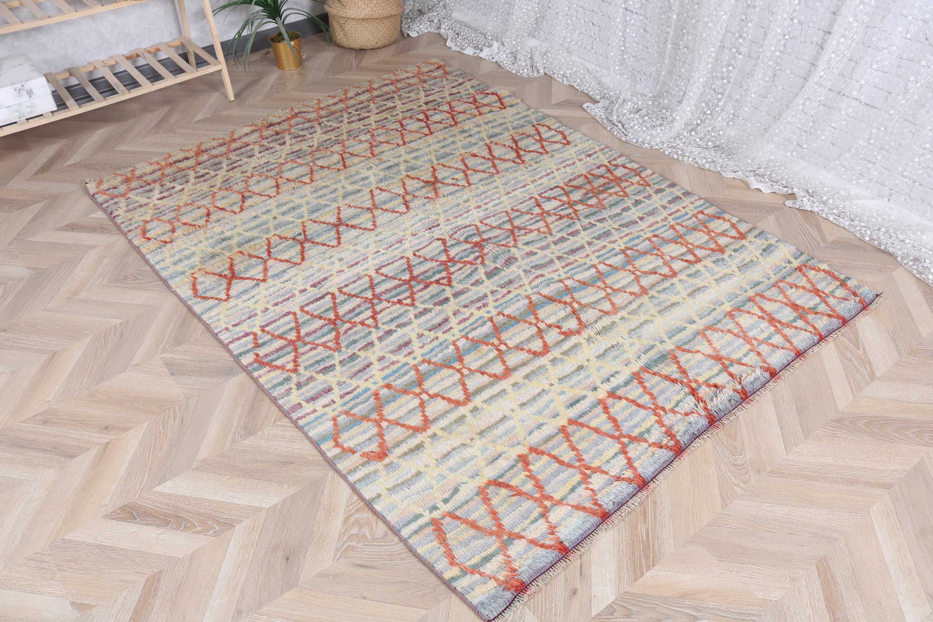 4.6x6.4 ft Area Rug, Aztec Rug, Turkish Rug, Vintage Rug, Oriental Rugs, Flatweave Rug, Living Room Rugs, Yellow Handwoven Rug, Kitchen Rug