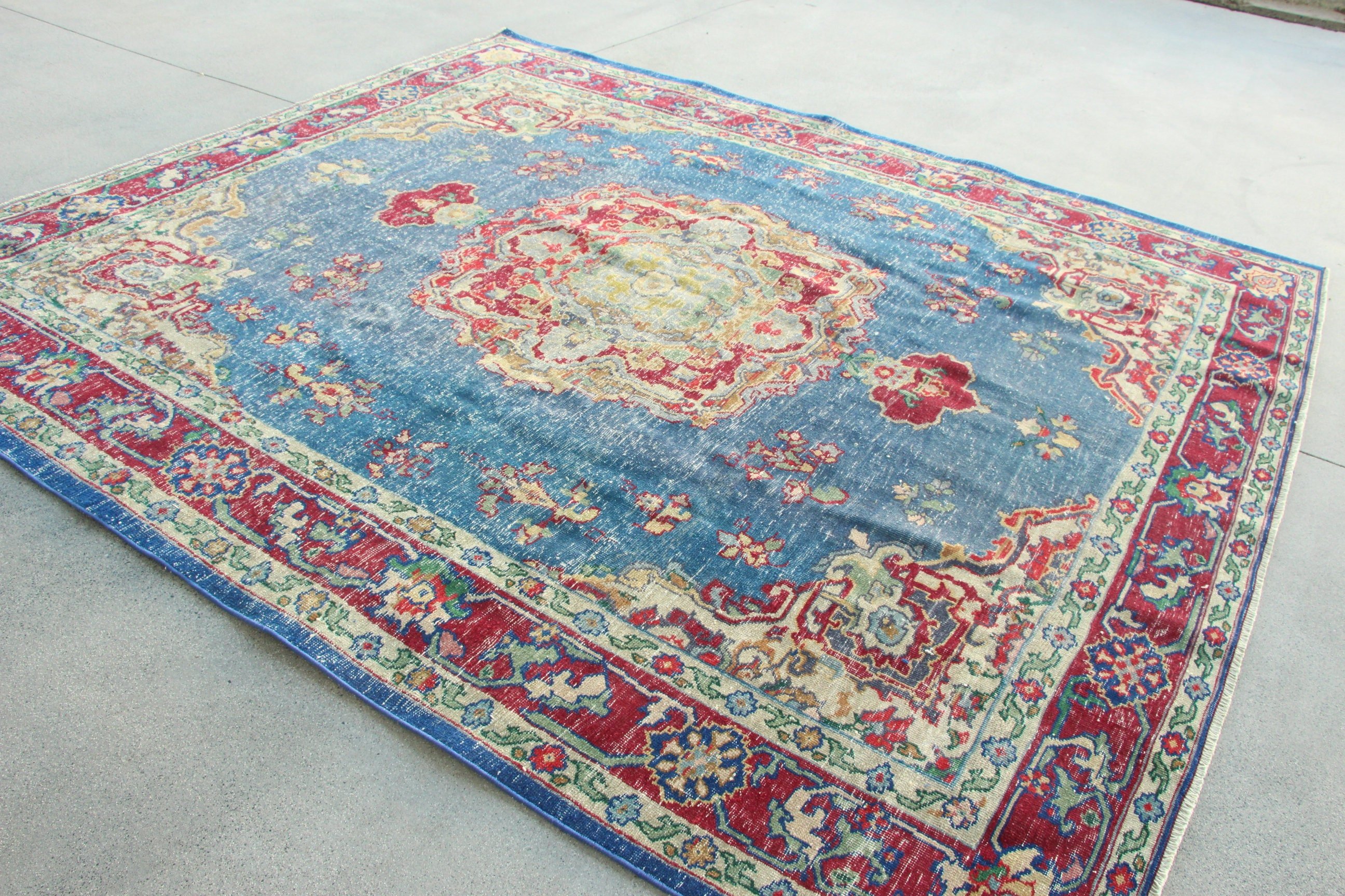 Blue Anatolian Rugs, Anatolian Rugs, Salon Rugs, 8x8.9 ft Oversize Rug, Vintage Rug, Turkish Rug, Luxury Rugs, Office Rugs, Dining Room Rug