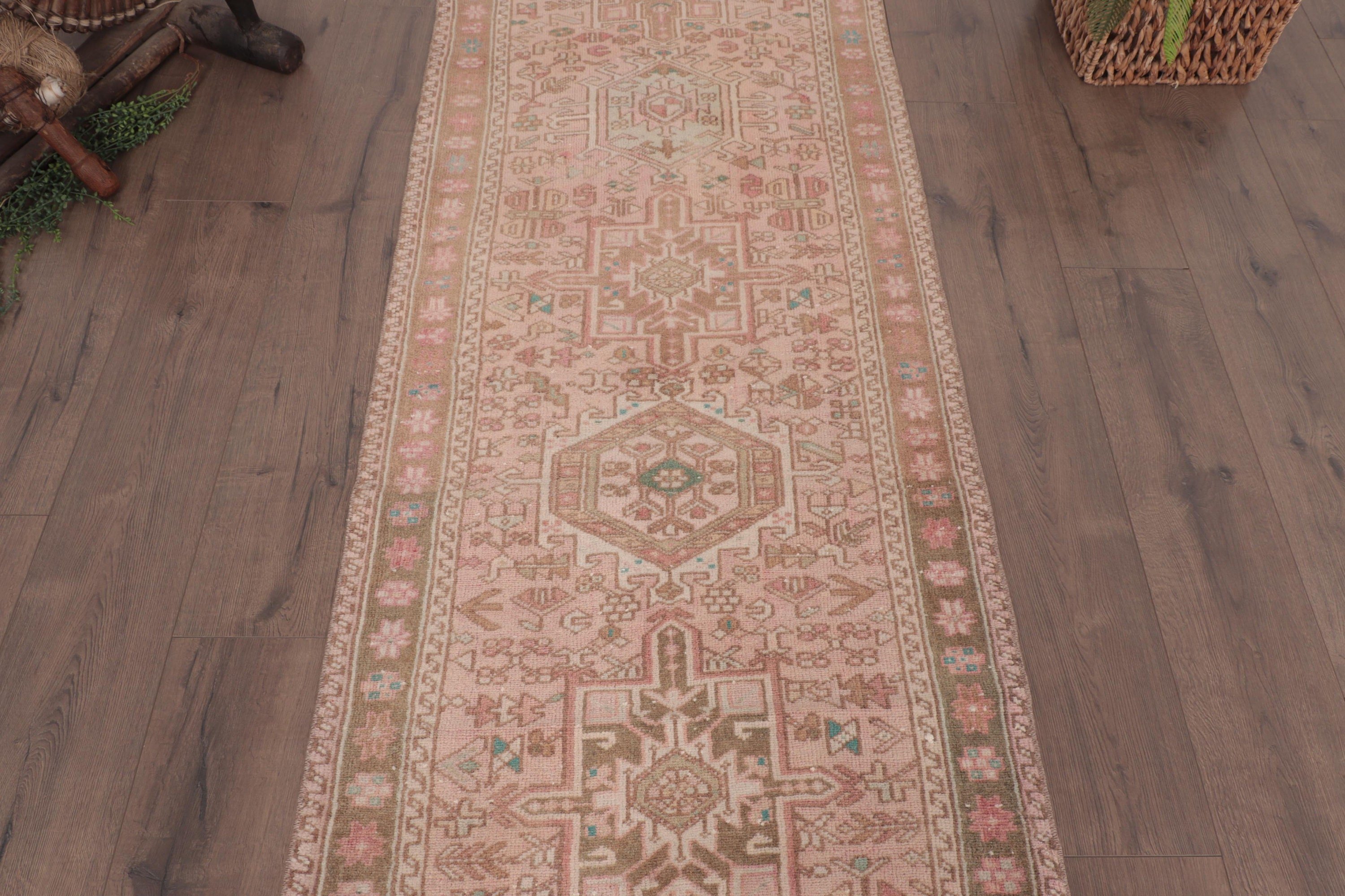 Antique Rugs, Pink Flatweave Rugs, Rugs for Kitchen, Turkish Rug, Geometric Rug, 2.6x9.1 ft Runner Rug, Vintage Runner Rugs, Vintage Rug