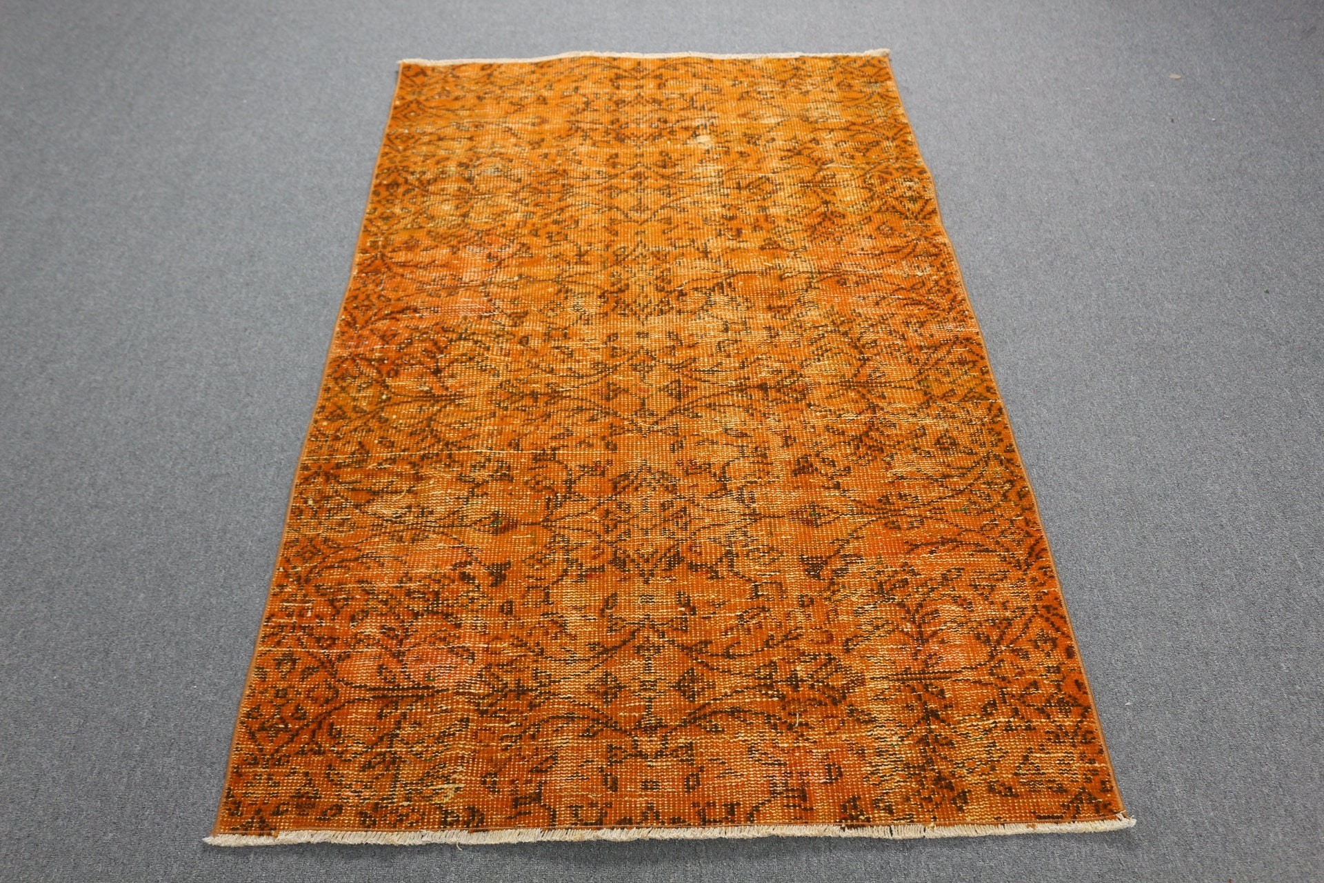 3.5x6.3 ft Accent Rug, Art Rug, Vintage Rug, Orange Home Decor Rugs, Turkish Rugs, Moroccan Rugs, Entry Rugs, Oushak Rug, Kitchen Rug