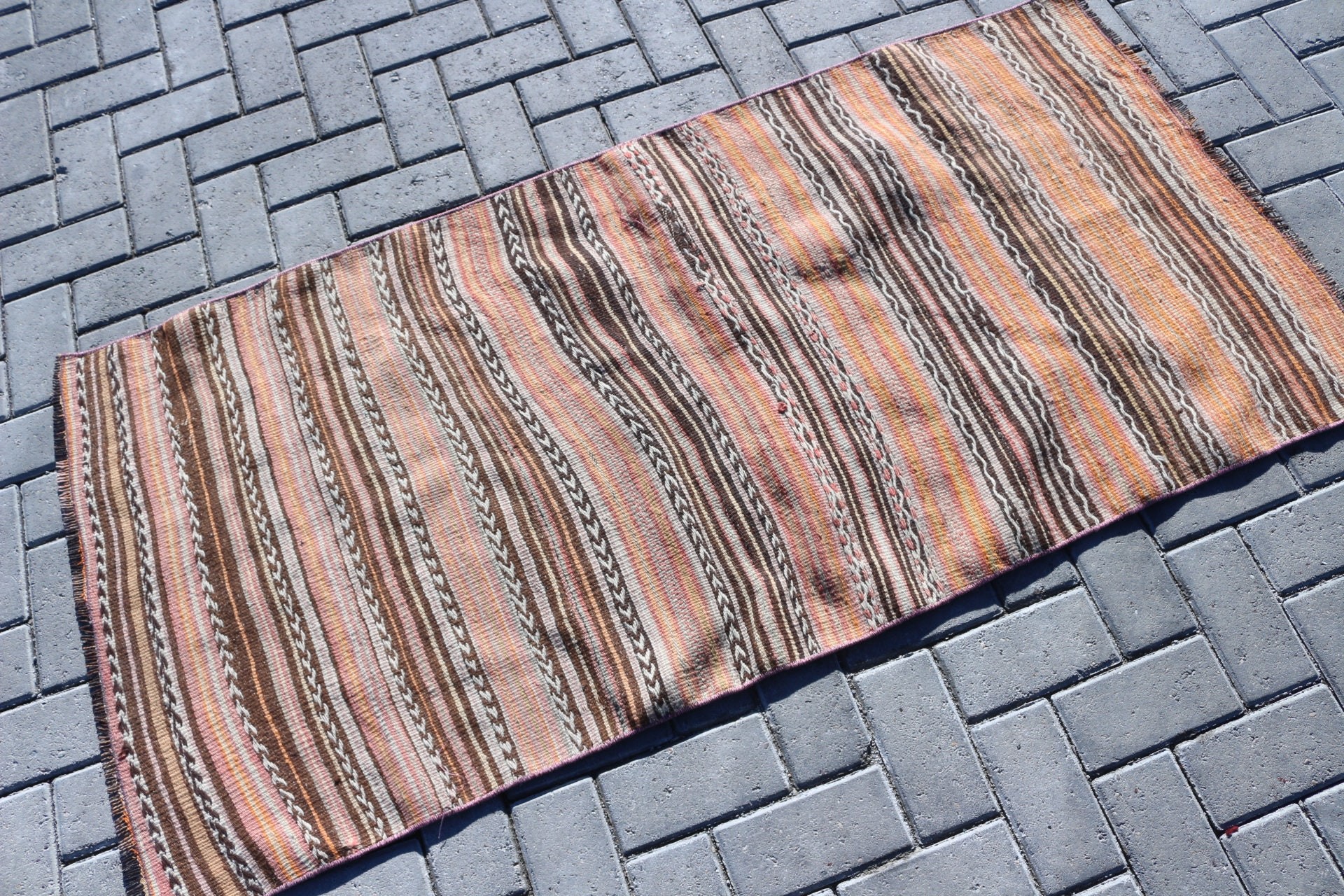 Car Mat Rug, Brown Moroccan Rugs, Wool Rug, Vintage Rug, Kilim, Old Rug, 2.6x5.3 ft Small Rugs, Rugs for Entry, Turkish Rug, Kitchen Rug