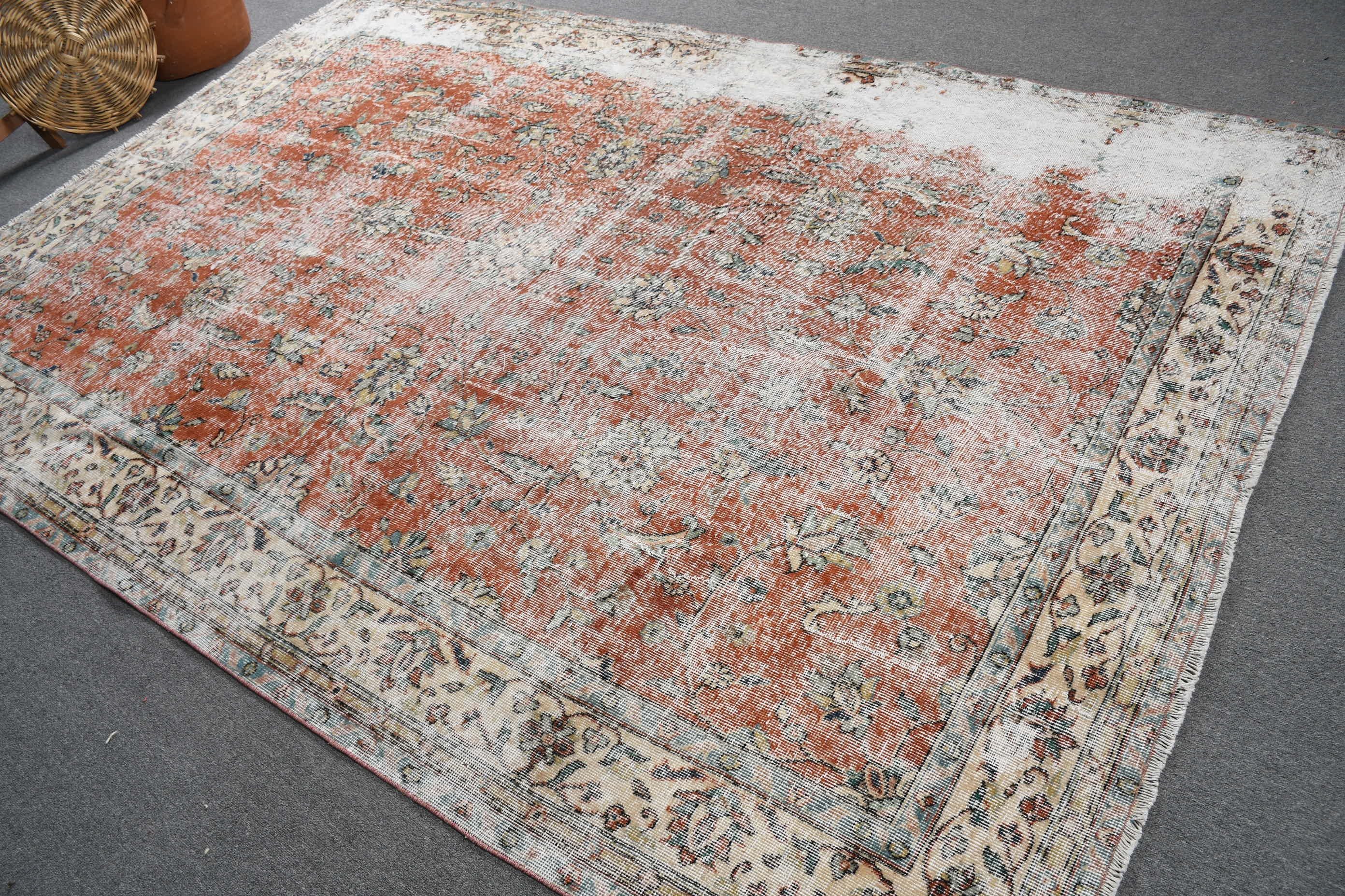 Türk Halıları, 6.5x9.7 ft Büyük Halı, Yemek Odası Halıları, Yemek Odası Halısı, Salon Halıları, Vintage Halı, Kırmızı Yer Halısı, Oryantal Halılar, Havalı Halı