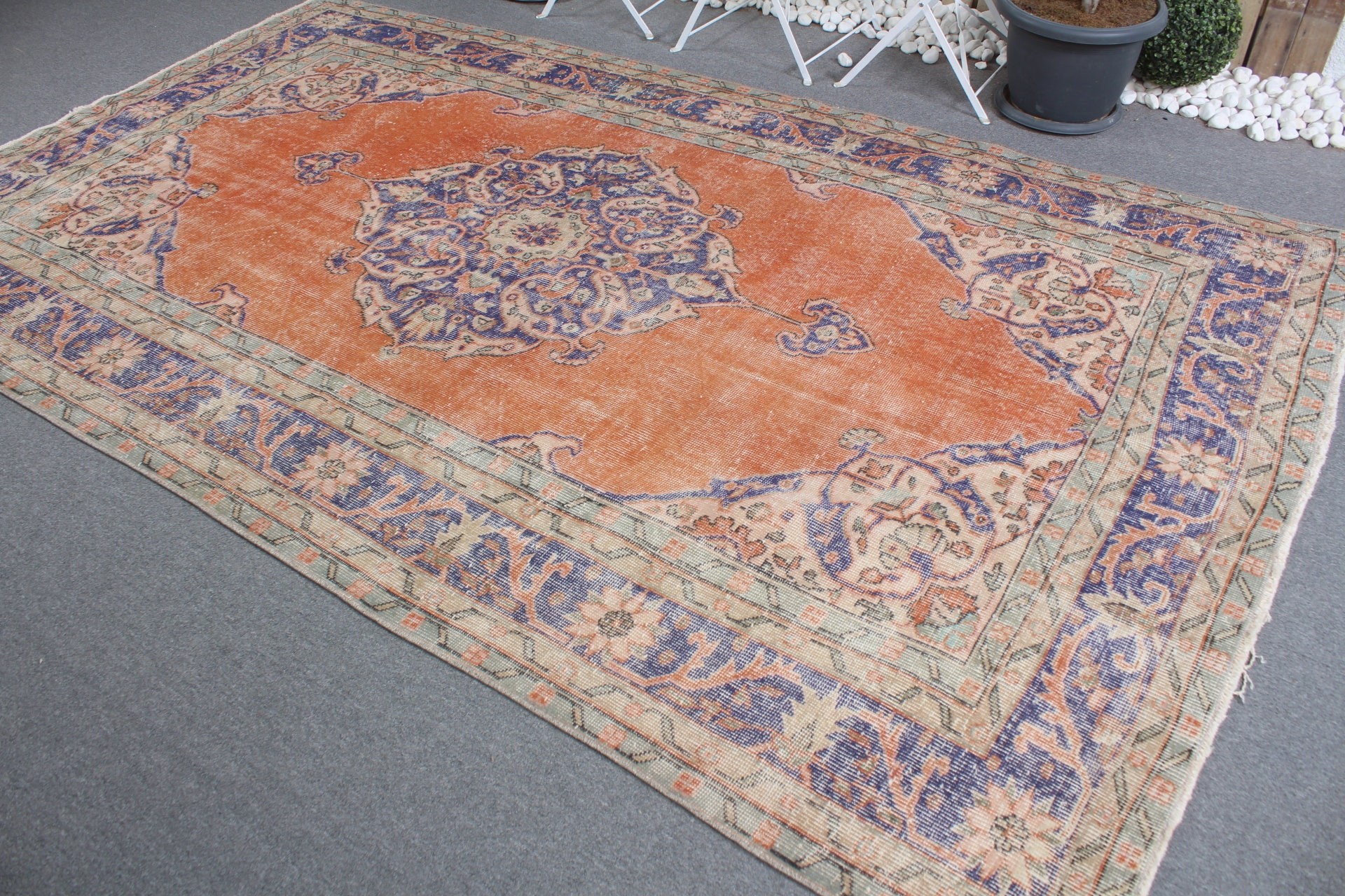 Salon Rugs, Turkish Rugs, 6.4x10.3 ft Large Rug, Antique Rug, Bedroom Rug, Vintage Rug, Kitchen Rug, Rugs for Bedroom, Orange Floor Rug