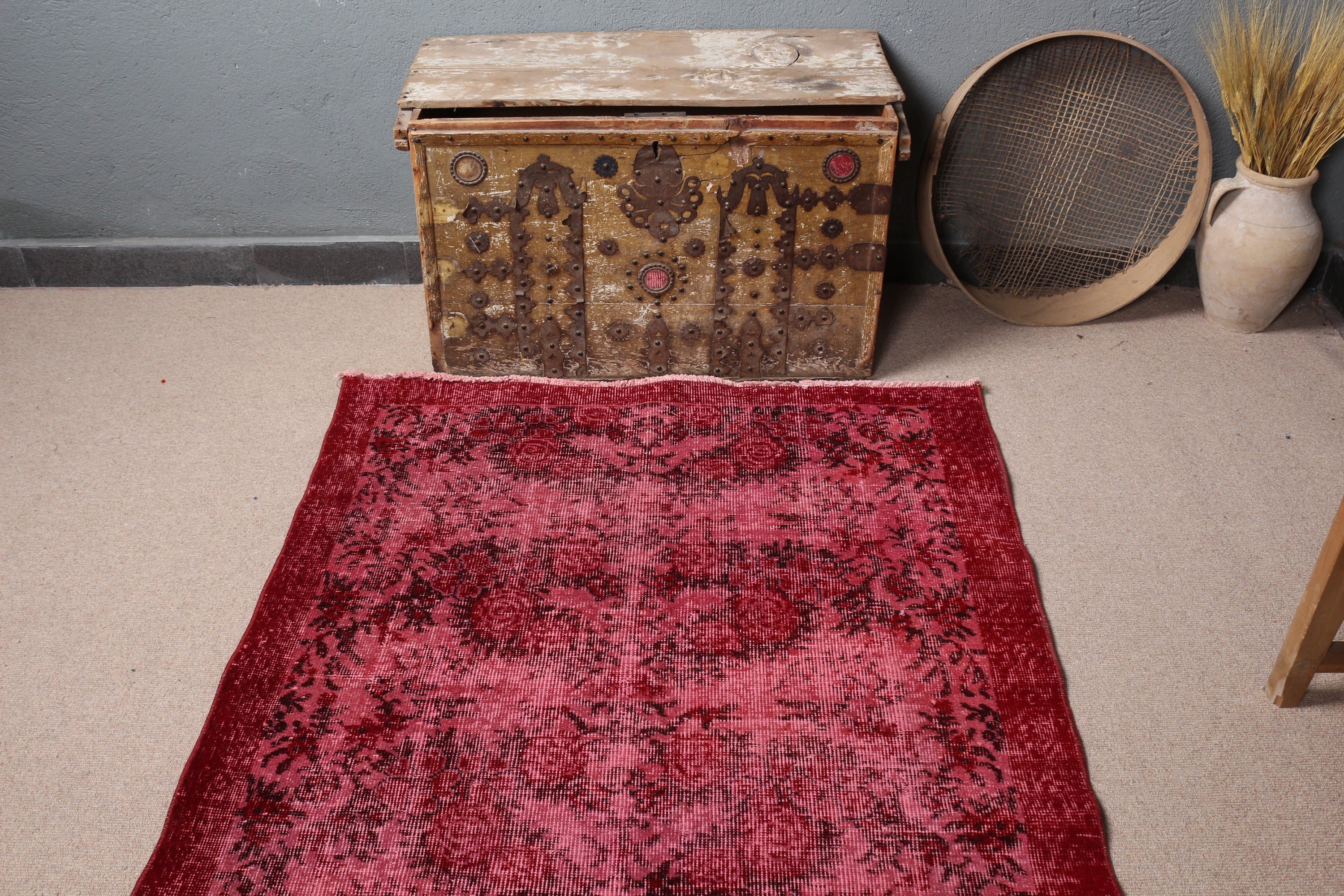 Rugs for Floor, Wool Rug, Living Room Rug, Oriental Rug, Vintage Rug, 3.8x6.7 ft Area Rug, Red Anatolian Rug, Floor Rug, Turkish Rugs