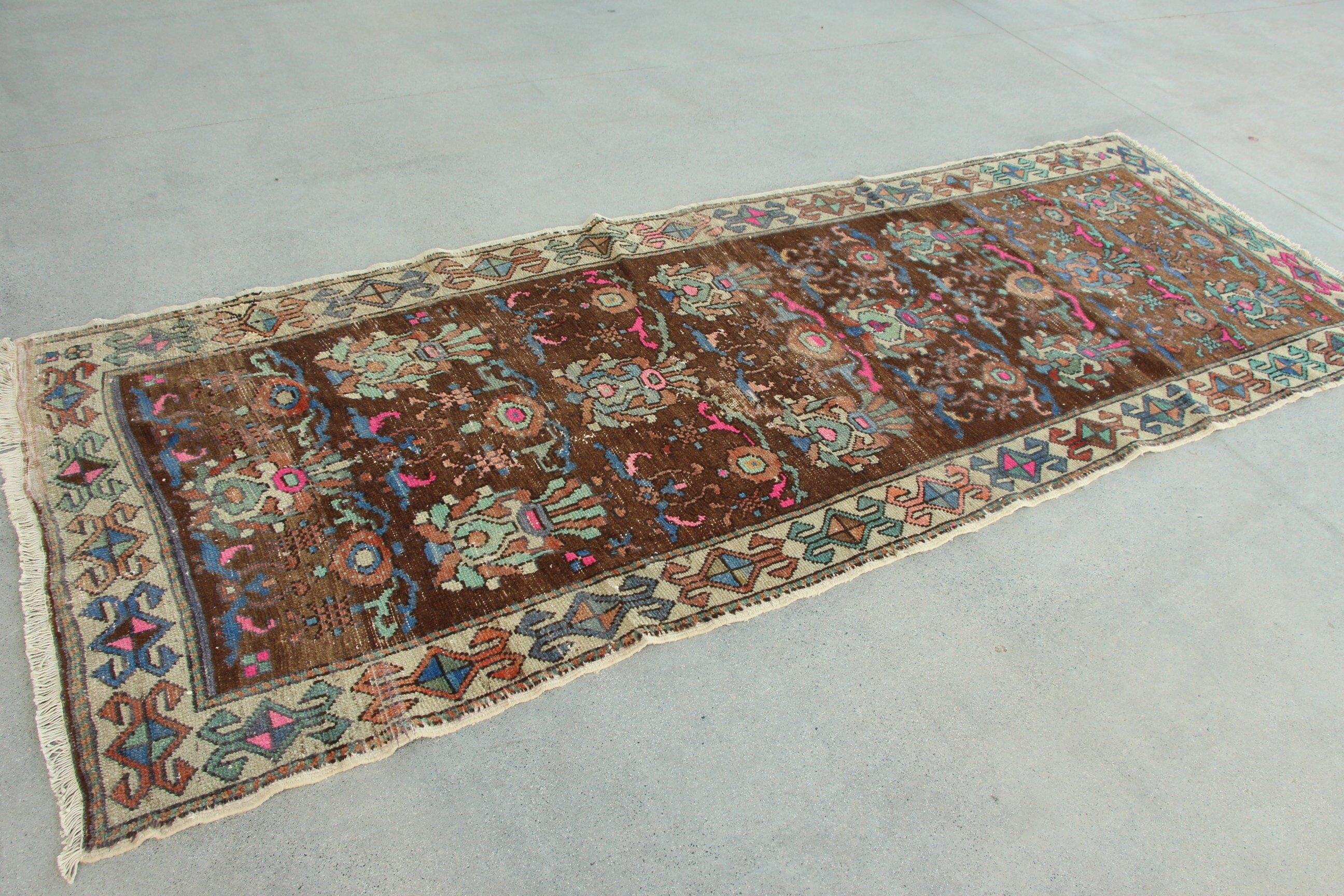 Brown Oriental Rugs, Long Runner Rug, Bedroom Rug, Rugs for Stair, 3.5x9.8 ft Runner Rug, Turkish Rugs, Statement Rugs, Vintage Rug