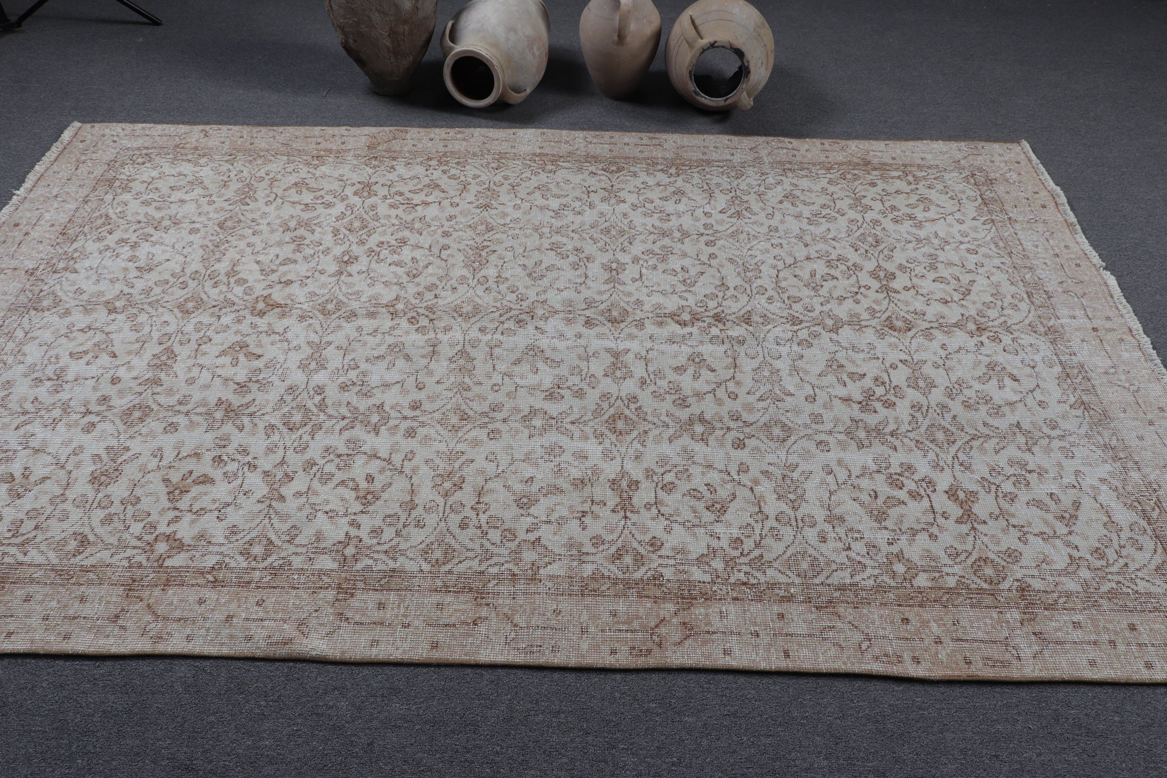 Beige Antique Rugs, Vintage Rug, Kitchen Rug, Salon Rug, Oushak Rugs, Pale Rug, Turkish Rug, 5.2x8.4 ft Large Rugs, Dining Room Rug