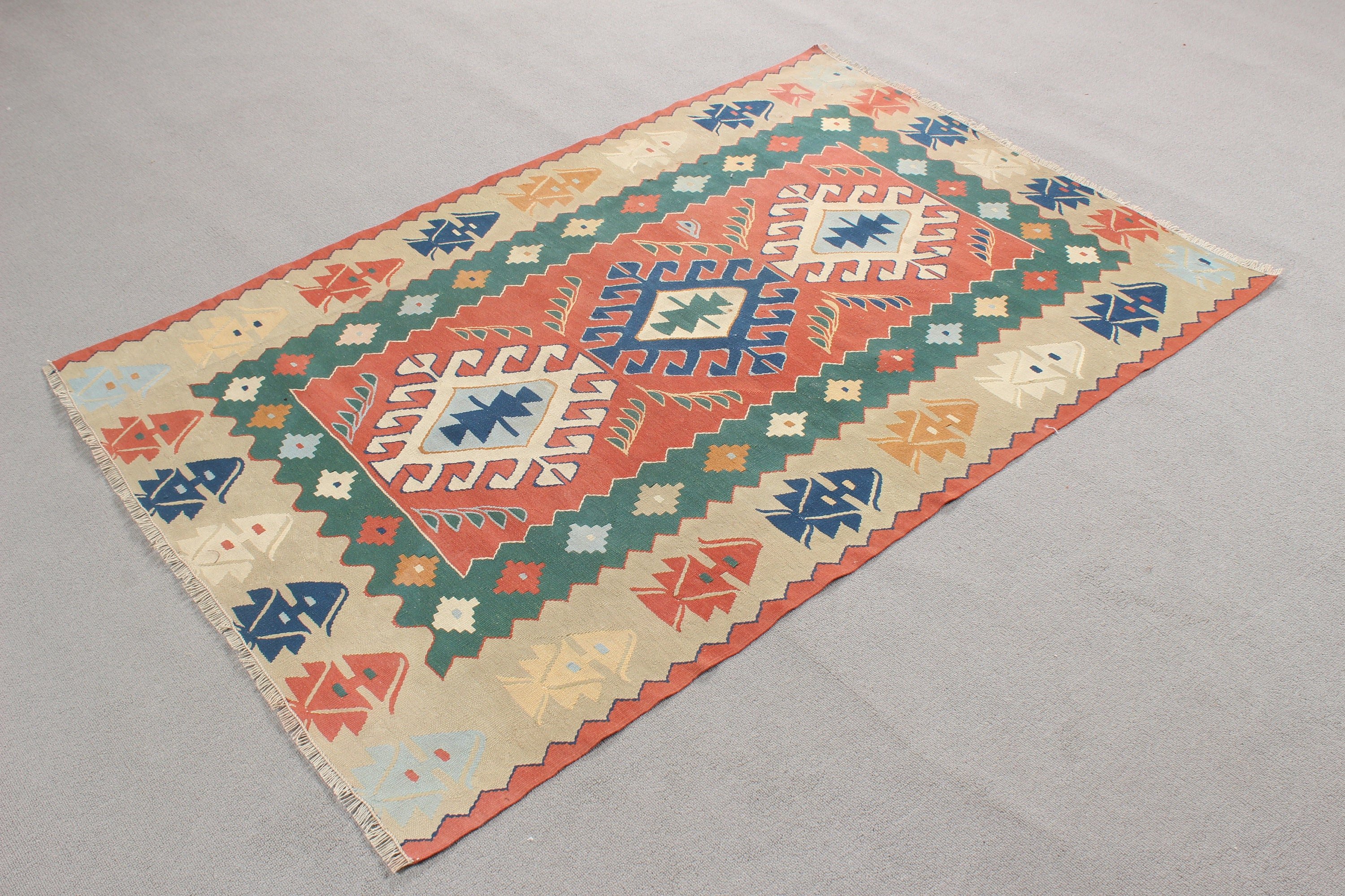 Bej Mutfak Halısı, Kilim, Boho Vurgulu Halılar, Vintage Halılar, Giriş Halıları, Yer Halısı, Türk Halıları, 3,5x5,2 ft Aksan Halısı, Boho Halısı