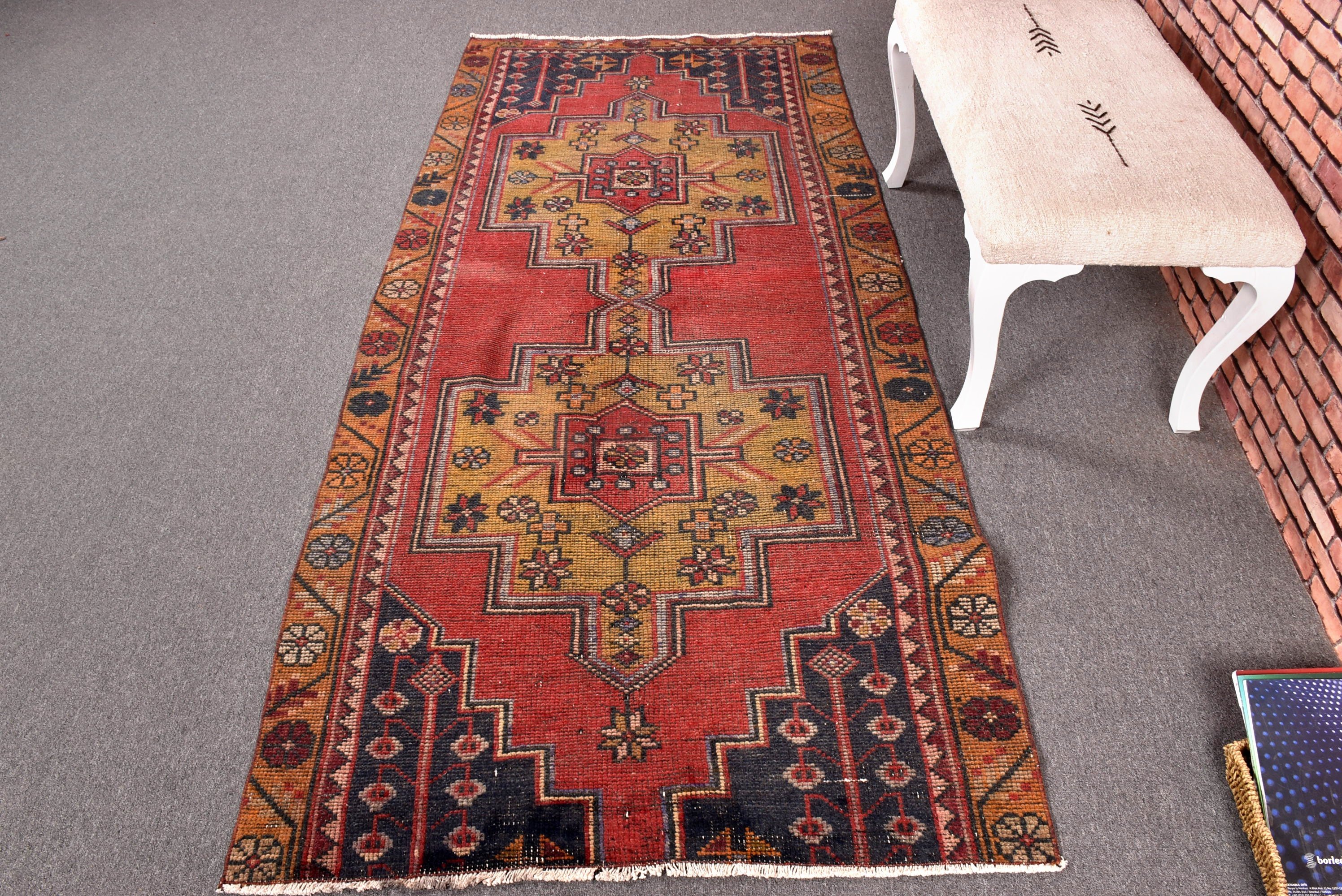 Nötr Halı, 3,6x8,1 ft Alan Halıları, Boho Alan Halıları, Türk Halıları, Yer Halısı, Yemek Odası Halıları, Oryantal Halı, Kırmızı Boho Halıları, Vintage Halılar