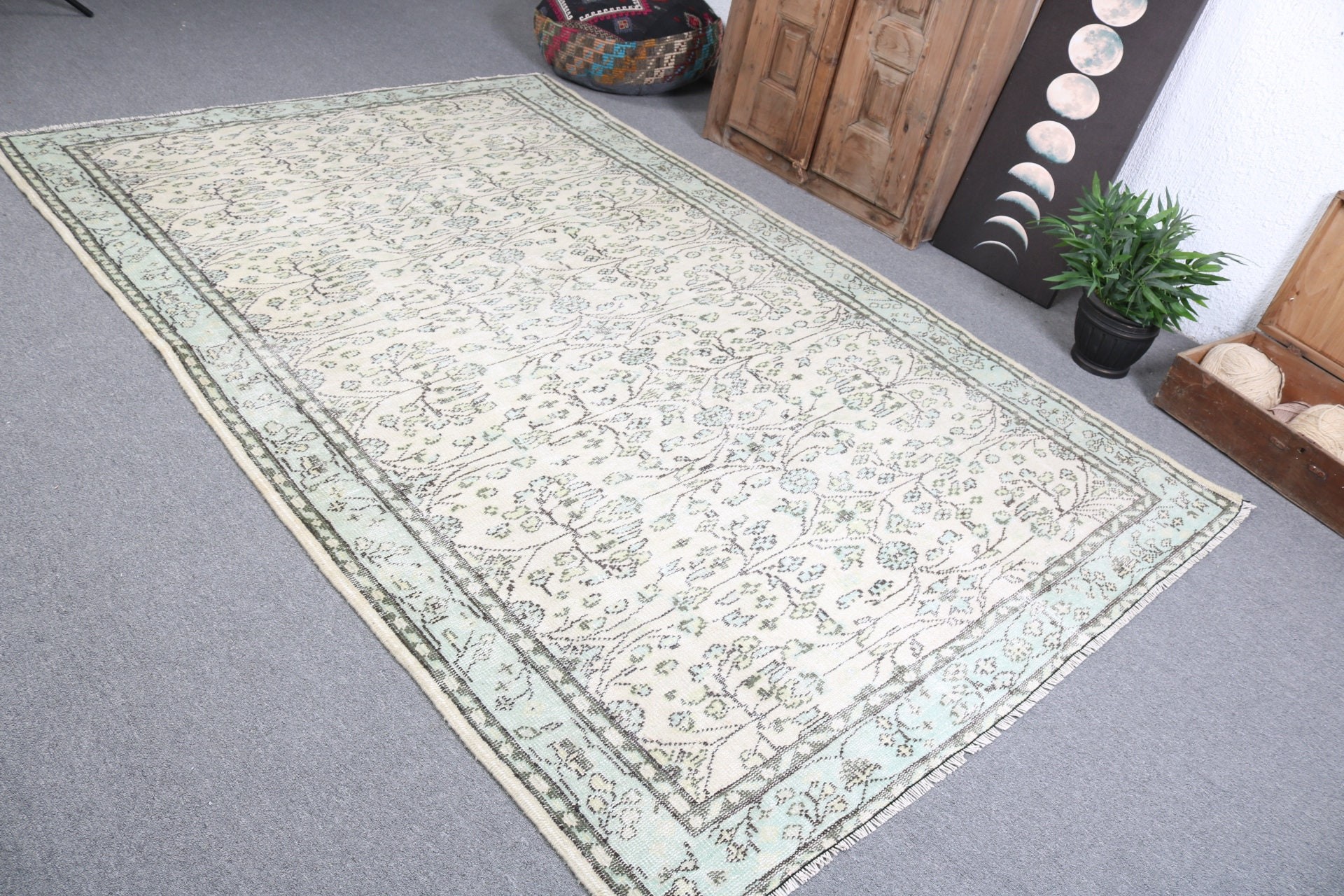 Yer Halısı, Yeşil Oryantal Halı, 5.9x8.8 ft Büyük Halılar, Anadolu Halısı, Yemek Odası Halısı, Türk Halıları, Büyük Vintage Halı, Vintage Halılar