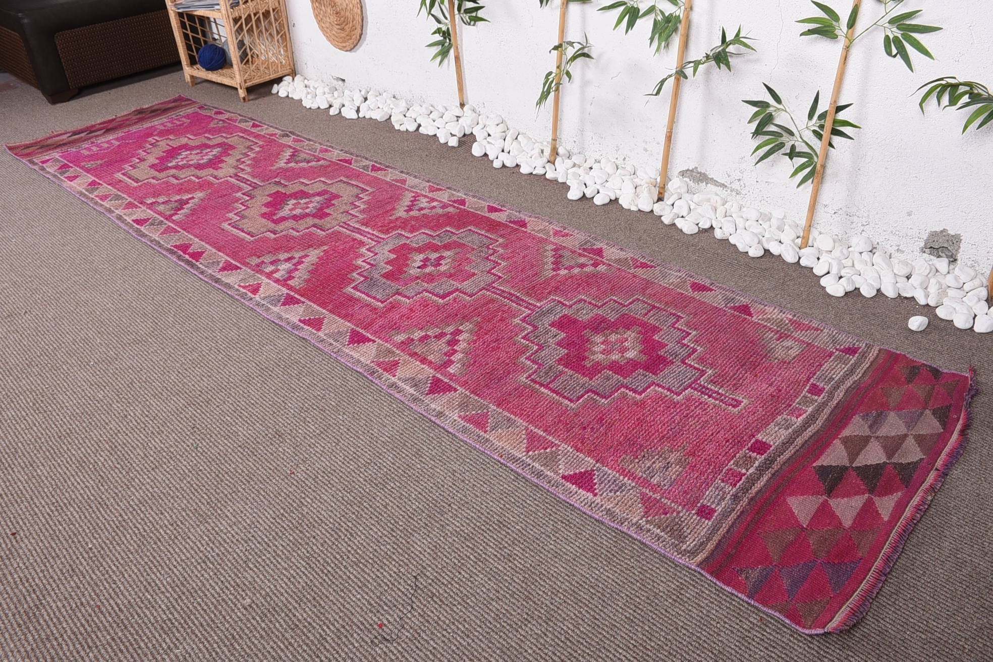 2.6x10.9 ft Runner Halı, Soğuk Halı, Koridor Halıları, Mutfak Halıları, Vintage Halı, Türk Halıları, Pembe Yatak Odası Halısı, Yatak Odası Halısı, Koridor Halısı