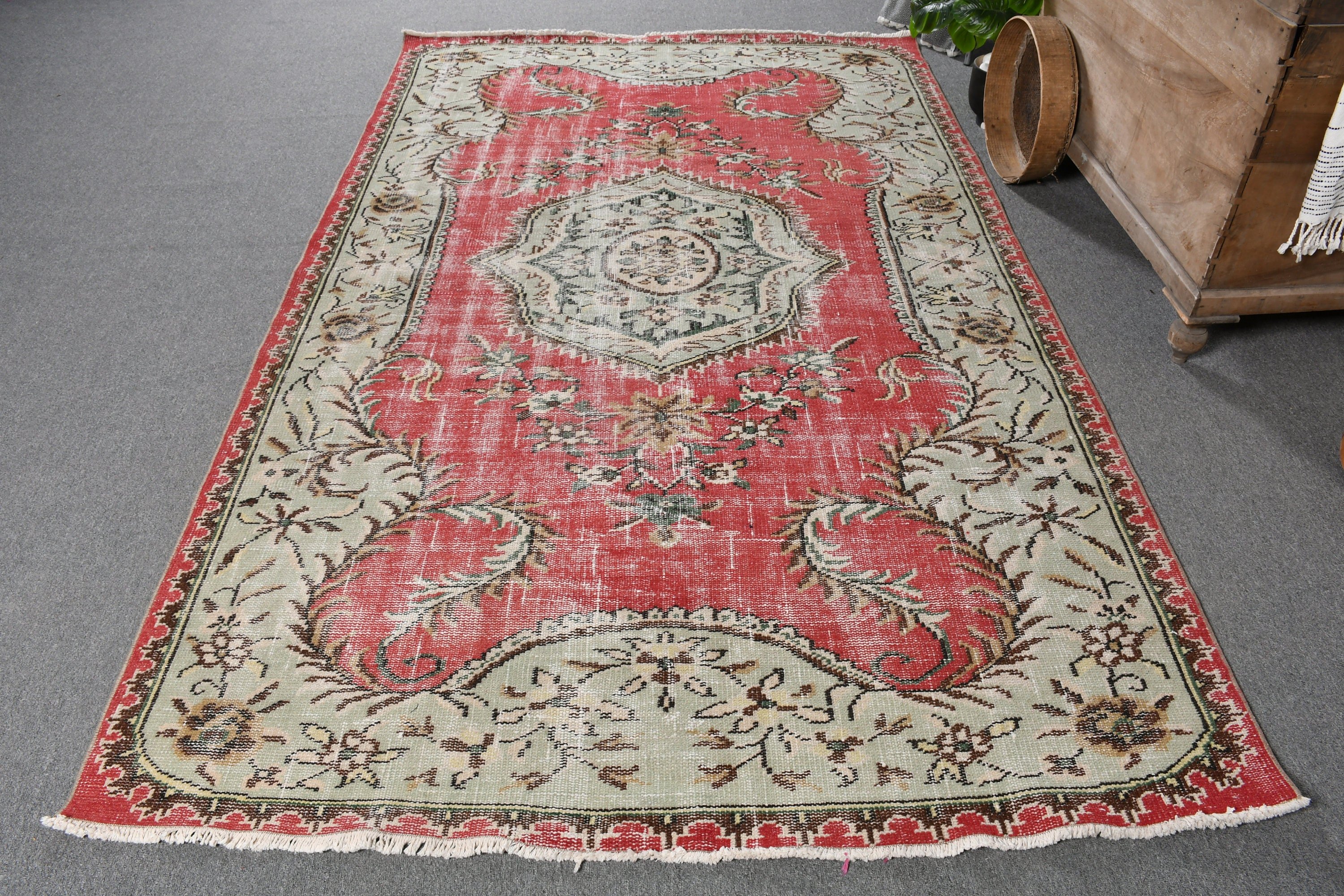 El Yapımı Halı, Yemek Odası Halıları, Türk Halısı, Salon Halısı, Kırmızı Oushak Halısı, 5.3x8.8 ft Büyük Halı, Oryantal Halı, Ev Dekorasyonu Halıları, Vintage Halı