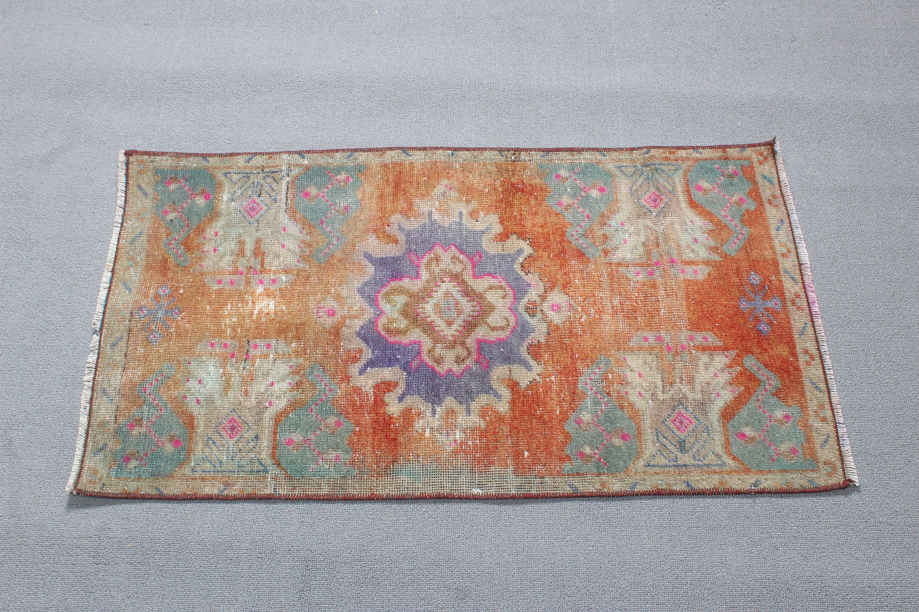 Boho Halı, Vintage Halı, Turuncu Fas Halıları, Türk Halısı, Duvara Asılı Halı, Küçük Vintage Halı, 1.7x3.1 ft Küçük Halılar, Oushak Halıları