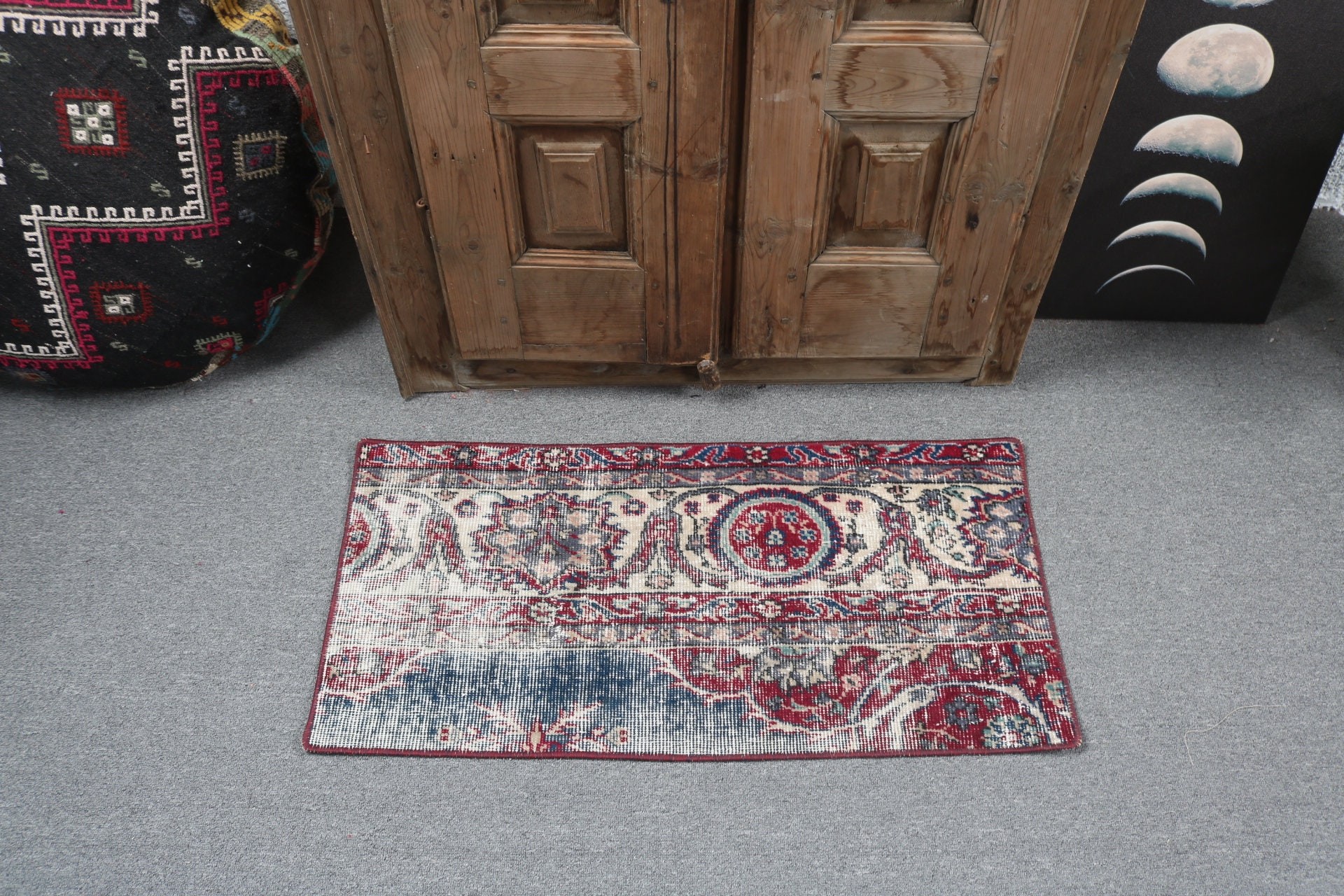 1.5x2.9 ft Küçük Halılar, Fas Halıları, Küçük Vintage Halı, Oryantal Halılar, Türk Halıları, Vintage Halılar, Banyo Halıları, Kırmızı Modern Halılar