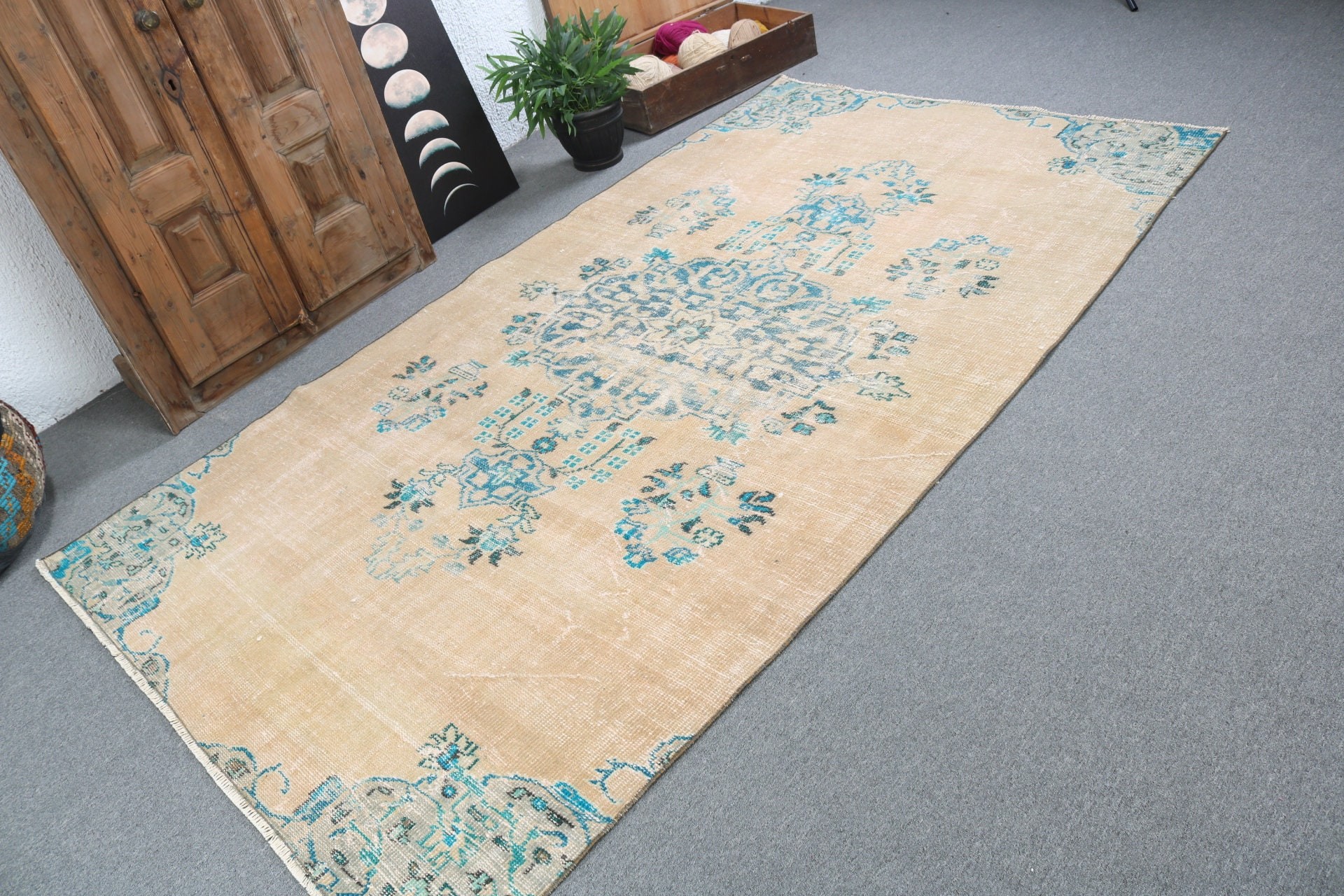 Beige Floor Rugs, Wool Rug, 5x8.7 ft Large Rug, Large Boho Rugs, Living Room Rug, Turkish Rug, Aesthetic Rug, Vintage Rugs, Geometric Rug