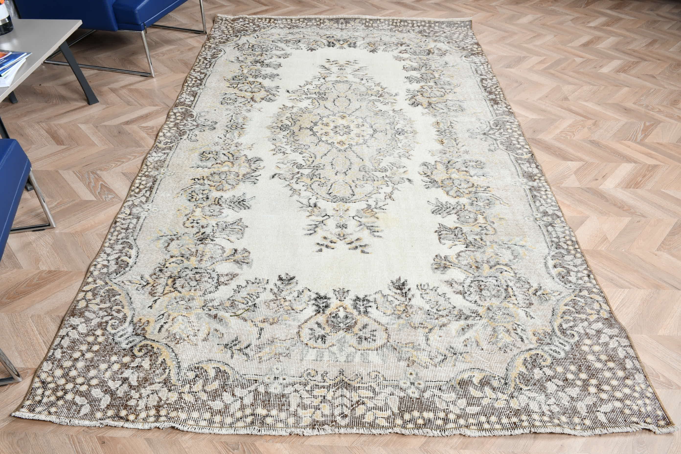 Özel Halı, Vintage Halılar, Türk Halıları, Ev Dekorasyonu Halısı, Yatak Odası Halıları, Yün Halıları, Yemek Odası Halısı, Bej 5.7x9.6 ft Büyük Halılar