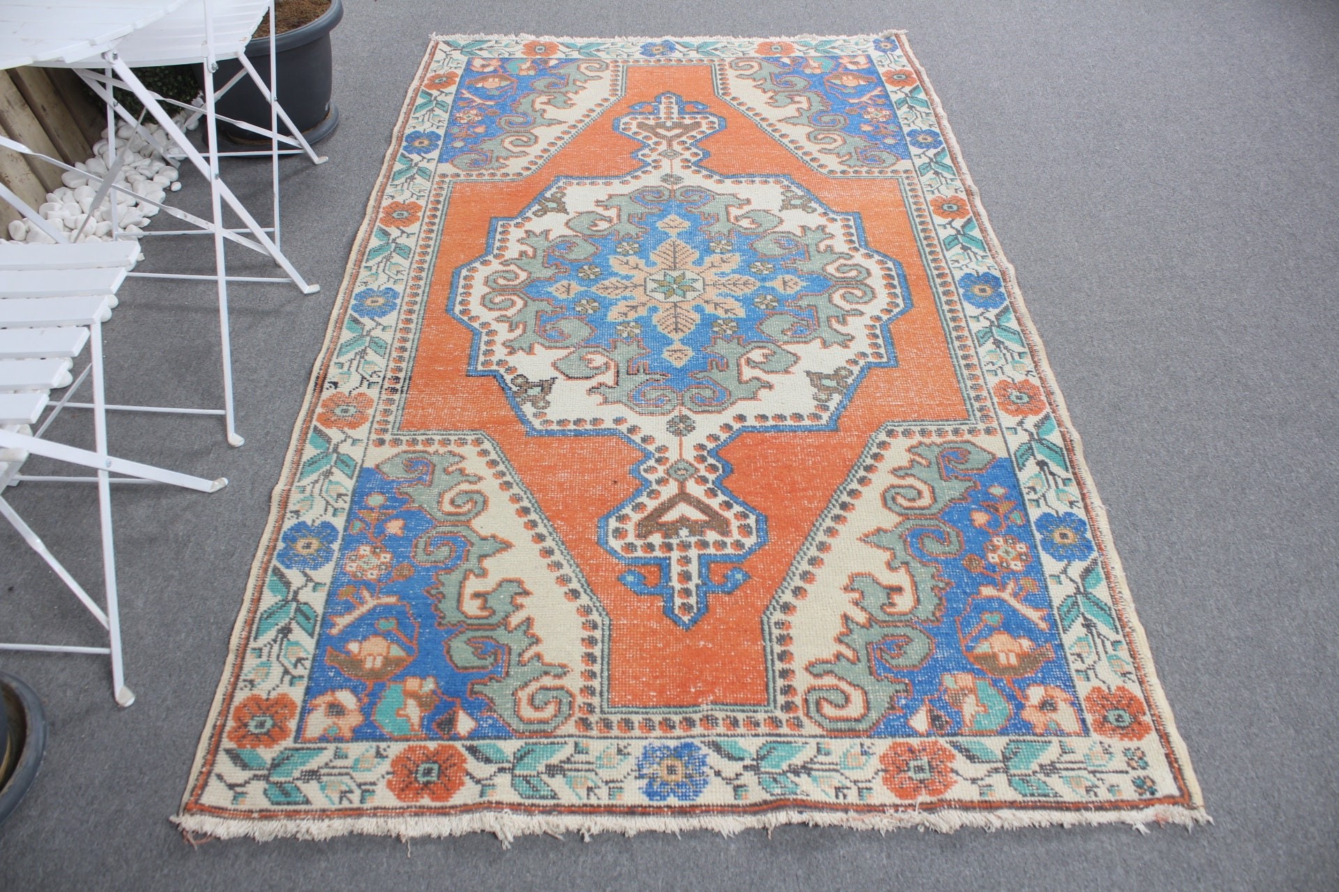 Bedroom Rug, Floor Rug, Vintage Rugs, Turkish Rug, 4.4x7.4 ft Area Rug, Rugs for Area, Living Room Rug, Orange Wool Rug