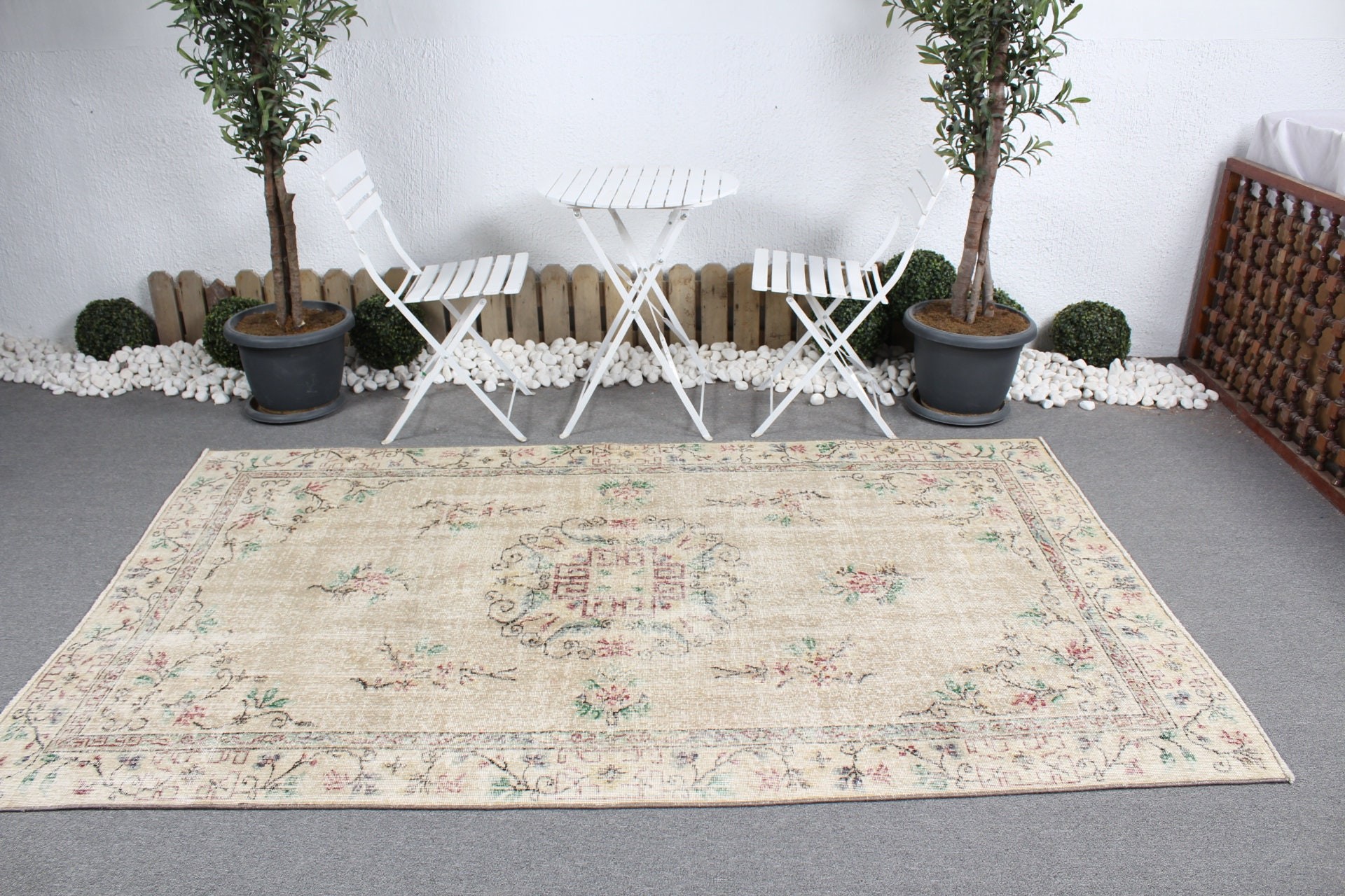 Cool Rug, Beige Antique Rug, Vintage Rugs, Turkish Rug, Eclectic Rugs, Wool Rugs, Living Room Rug, Dining Room Rugs, 5x8.1 ft Large Rug