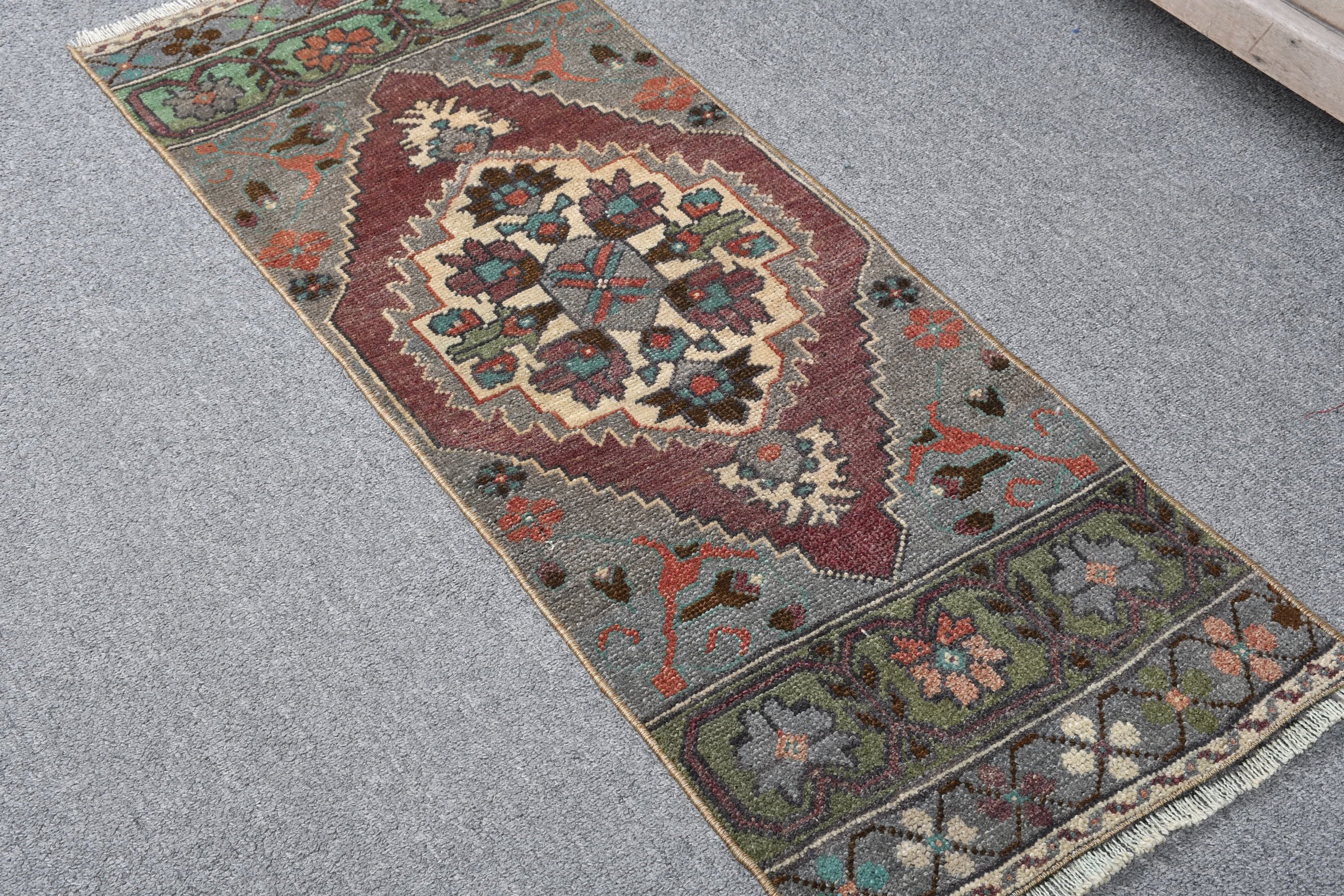 Kitchen Rug, Antique Rug, 1.3x3.5 ft Small Rug, Wool Rugs, Bedroom Rug, Gray Anatolian Rug, Rugs for Car Mat, Vintage Rug, Turkish Rug