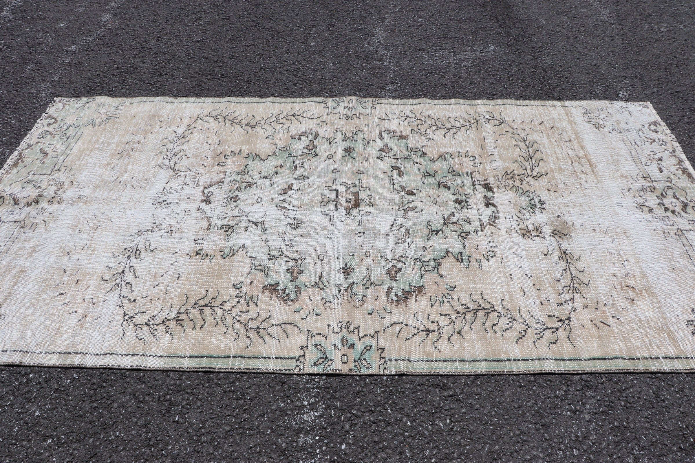 Yün Halı, Bej Yün Halı, Türk Halısı, Vintage Halı, 4.8x9.3 ft Büyük Halı, Oturma Odası Halıları, Soyut Halılar, Fas Halısı, Yemek Odası Halıları