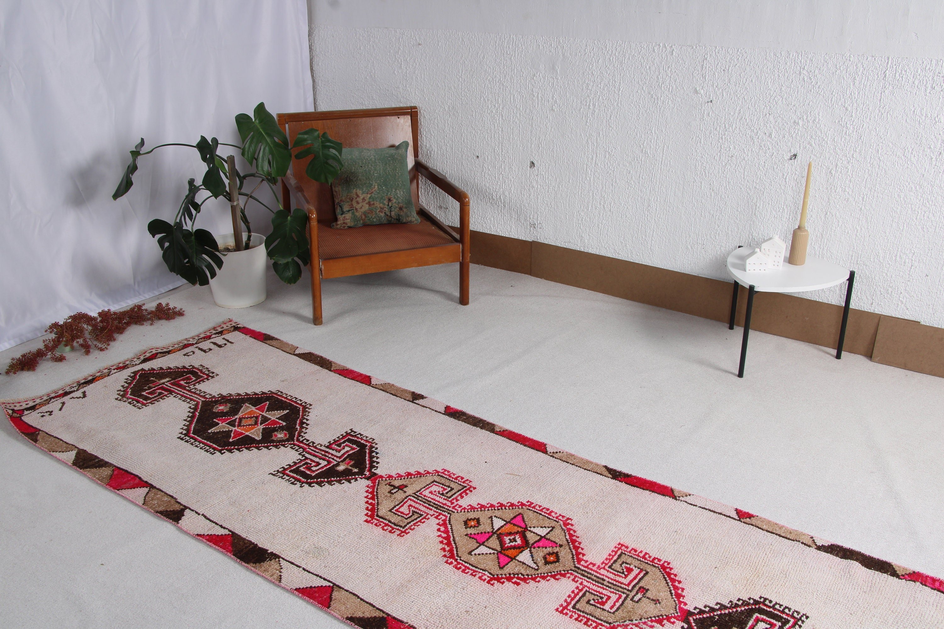 3.1x11.9 ft Runner Halıları, Soğuk Halılar, Beyaz Soğuk Halı, Türk Halıları, Vintage Runner Halısı, Koridor Halıları, Anadolu Halıları, Vintage Halılar, Boho Halısı