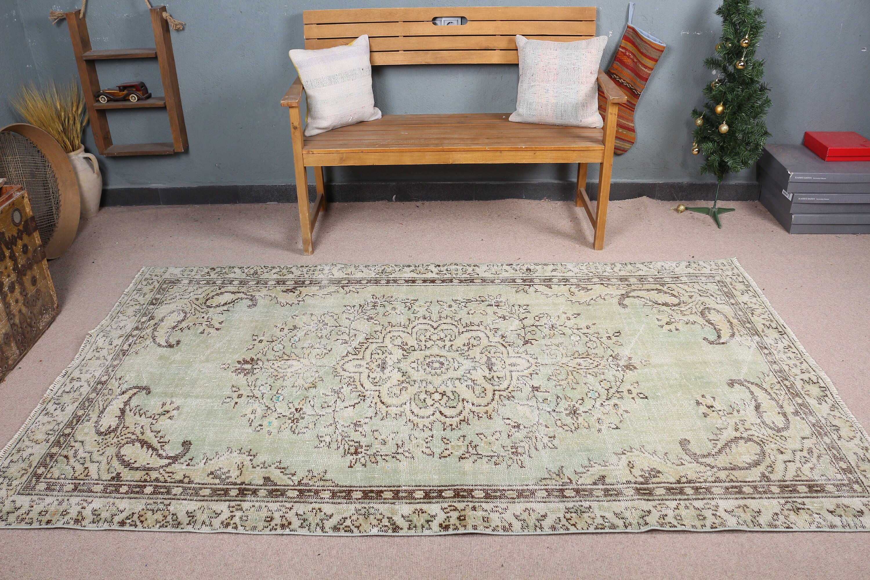 Yeşil Havalı Halı, Havalı Halılar, Yatak Odası Halıları, Türk Halıları, Mutfak Halısı, 4,6x7,8 ft Alan Halısı, Vintage Halılar, Yer Halıları, Oturma Odası Halısı