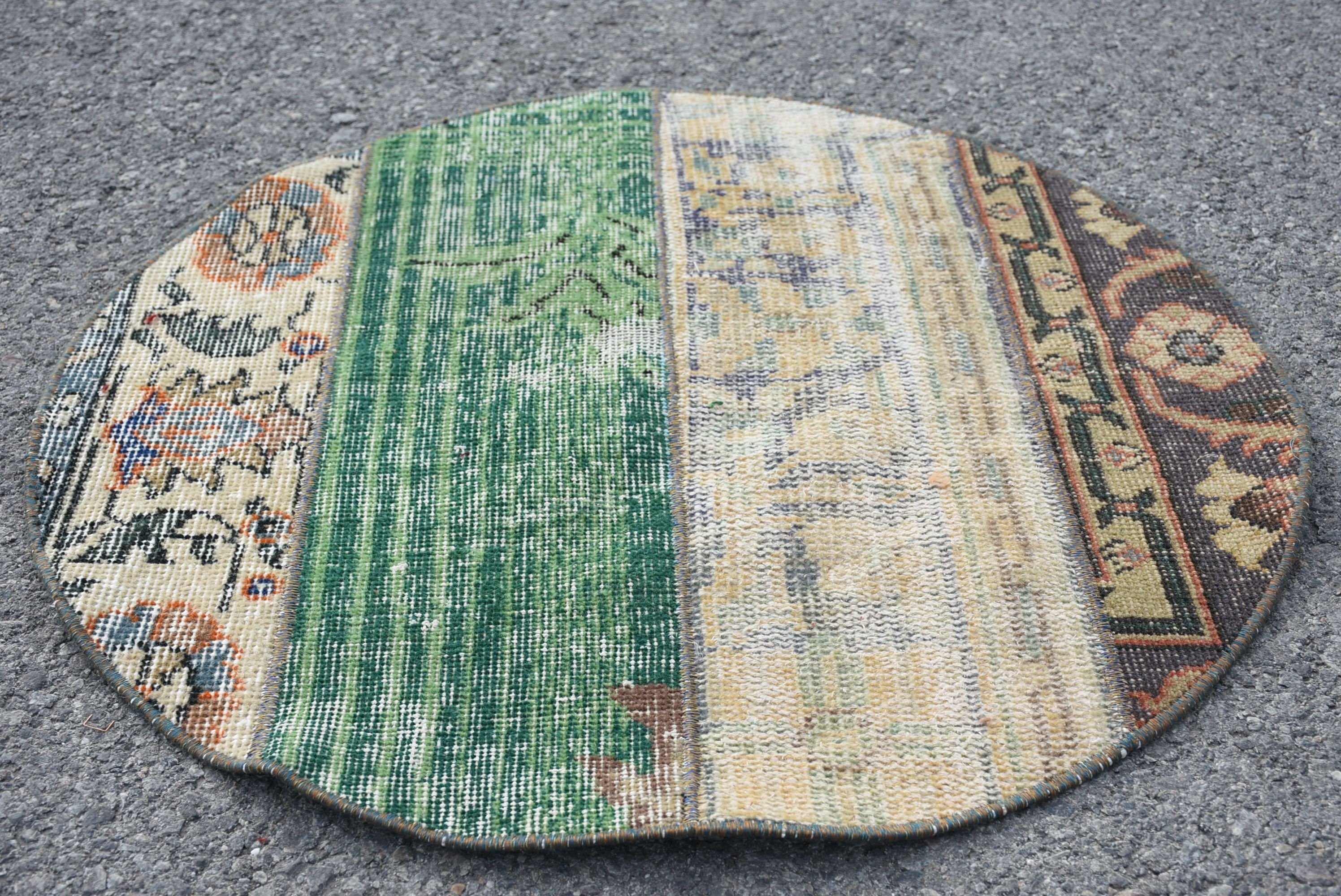 2.4x2.4 ft Small Rug, Vintage Rug, Kitchen Rug, Turkish Rug, Green Moroccan Rugs, Nursery Rug, Door Mat Rug, Rugs for Bath, Cool Rug