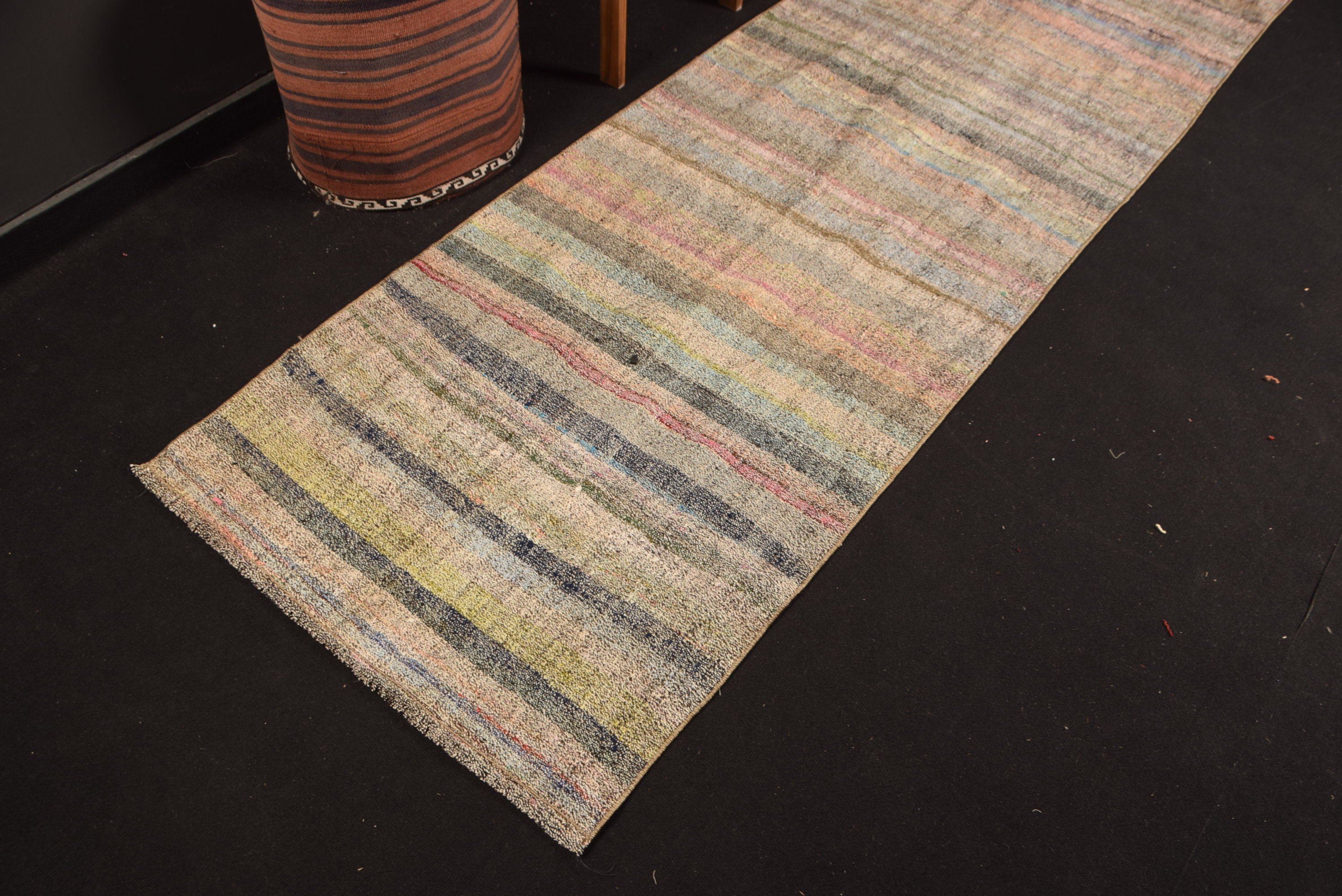 Gökkuşağı Oushak Halı, Vintage Halı, 2.8x8.3 ft Runner Halı, Boho Halı, Koridor Halısı, Mutfak Halısı, Oushak Halıları, Kilim, Türk Halıları