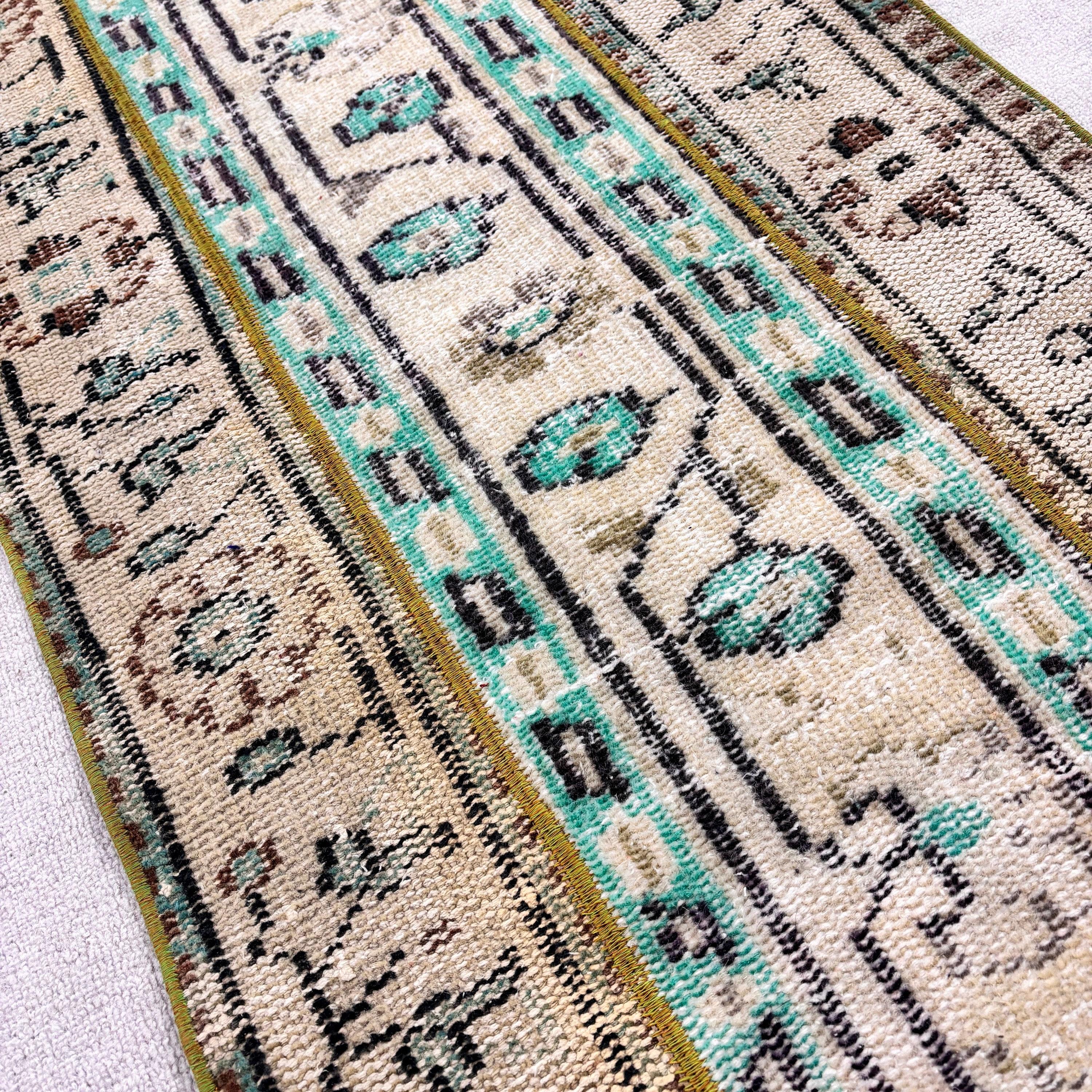 Bathroom Rugs, Anatolian Rugs, Green Geometric Rugs, Rugs for Small Boho, Turkish Rugs, Vintage Rug, 2x3.7 ft Small Rug, Kitchen Rug