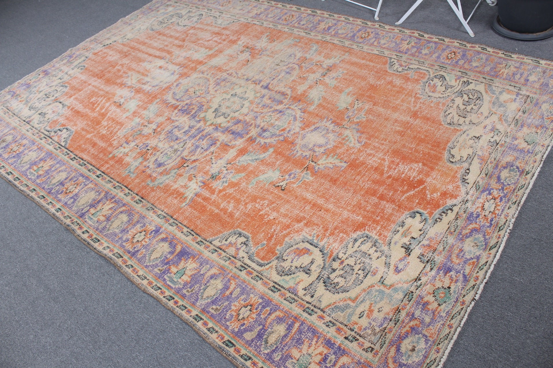 Living Room Rug, Eclectic Rug, Orange Kitchen Rugs, Kitchen Rug, Turkish Rugs, 6.4x9.4 ft Large Rugs, Bedroom Rugs, Wool Rug, Vintage Rug