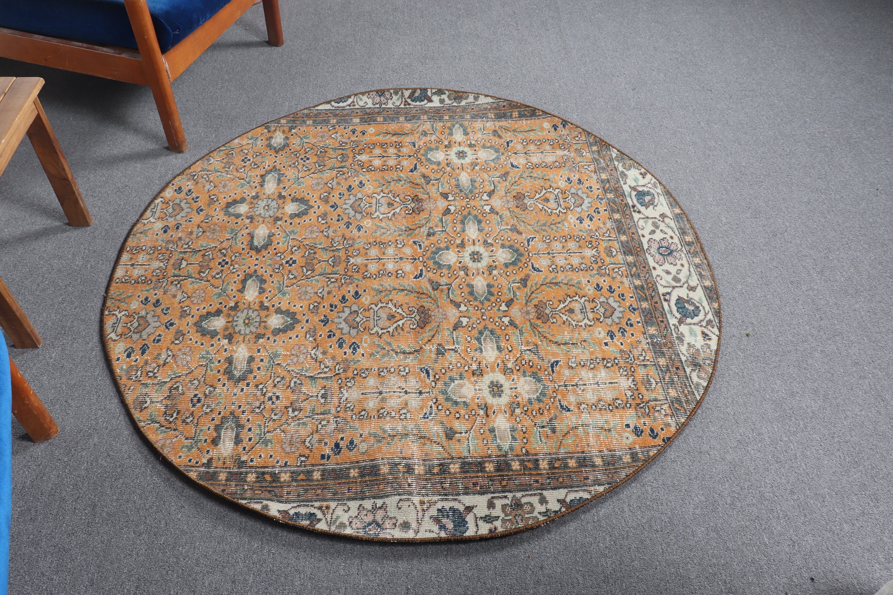 Vintage Halılar, Turuncu Yün Halı, Yatak Odası Halısı, Antika Halılar, Mutfak Halısı, Yün Halısı, Türk Halıları, 4.8x4.8 ft Accent Halıları, Giriş Halıları