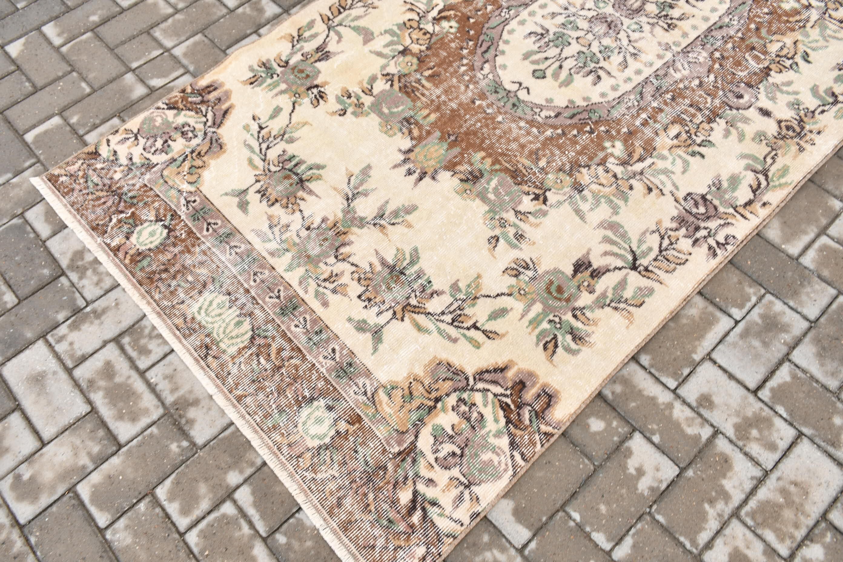 Bedroom Rugs, Beige  3.9x9 ft Area Rug, Anatolian Rugs, Nursery Rugs, Pale Rugs, Vintage Rug, Rugs for Indoor, Turkish Rug