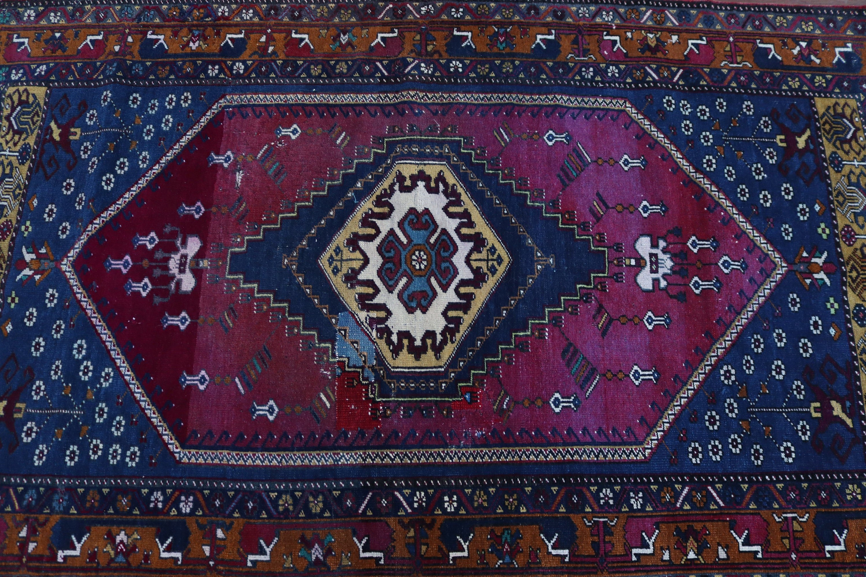 Mor Fas Halısı, Yün Halılar, Türk Halıları, Yer Halısı, Anadolu Halıları, Vintage Halılar, 3,7x6,6 ft Alan Halısı, Oturma Odası Halısı, El Dokuma Halı